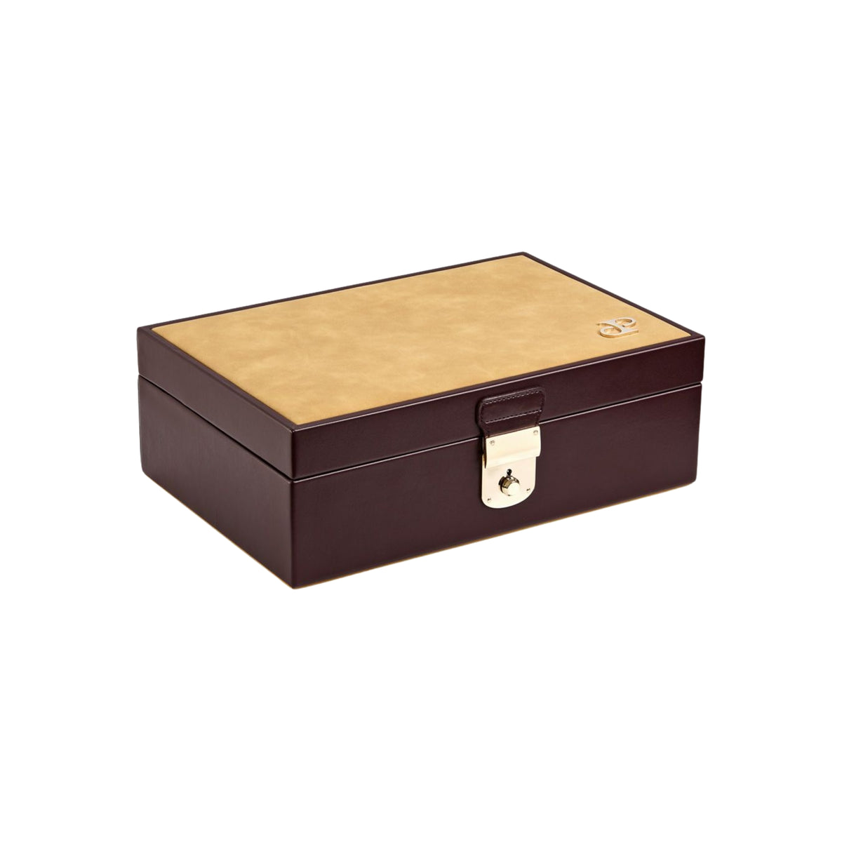 WOLF Philipp 190206 three-quarter perspective showing closed chestnut watch and jewellery box with tan top inlay