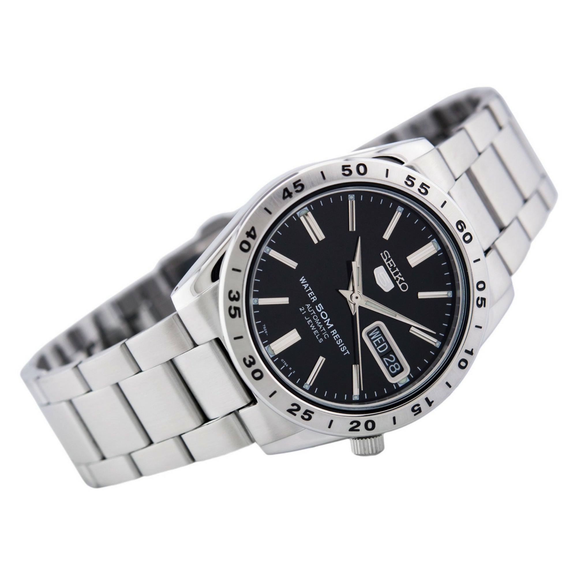 Seiko 5 Automatico Quadrante nero Orologio da uomo in acciaio inox SNKE01K1