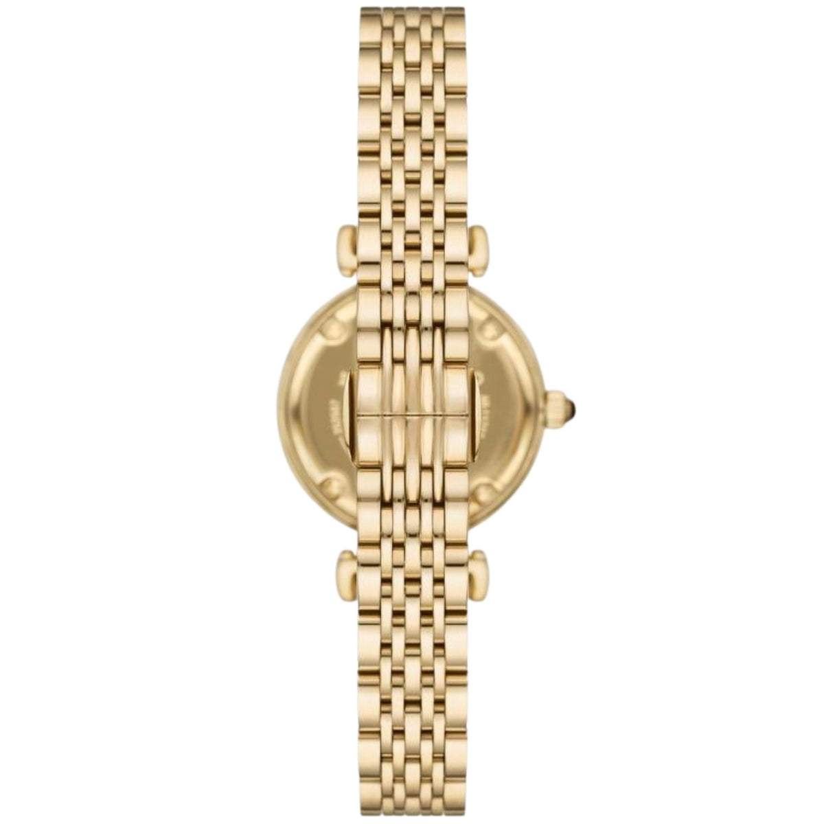 Gold-tone steel ladies quartz watch with brown dial and link bracelet, round case