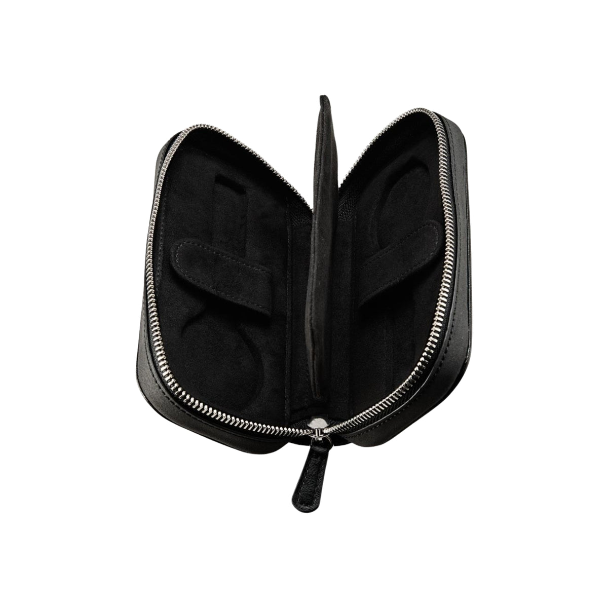 WOLF Philipp 190205 interior view of open black watch zip case with protective padded divider