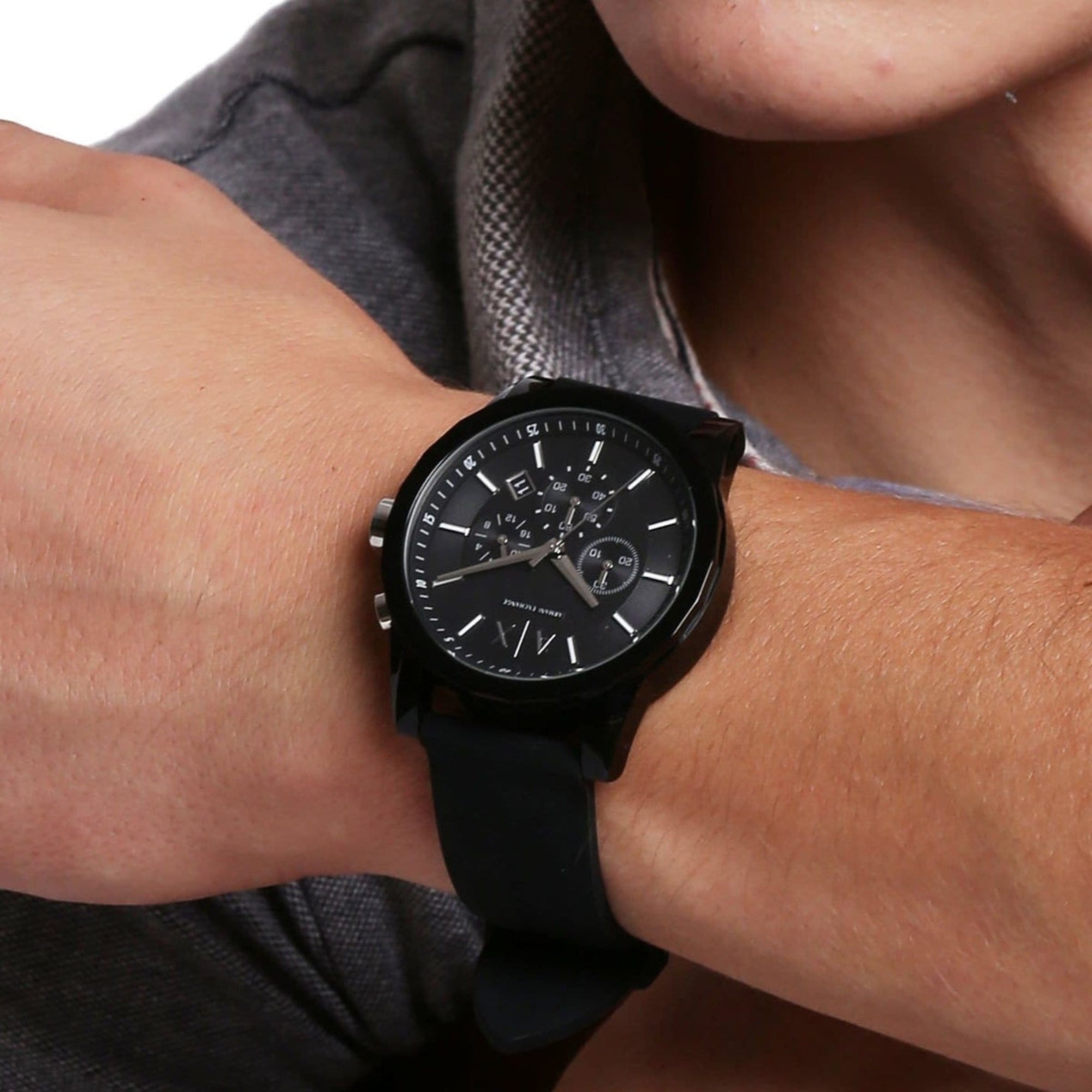 Armani Exchange Outerbanks 44mm Chronograph Black Dial Steel Mens Quartz Watch AX1326