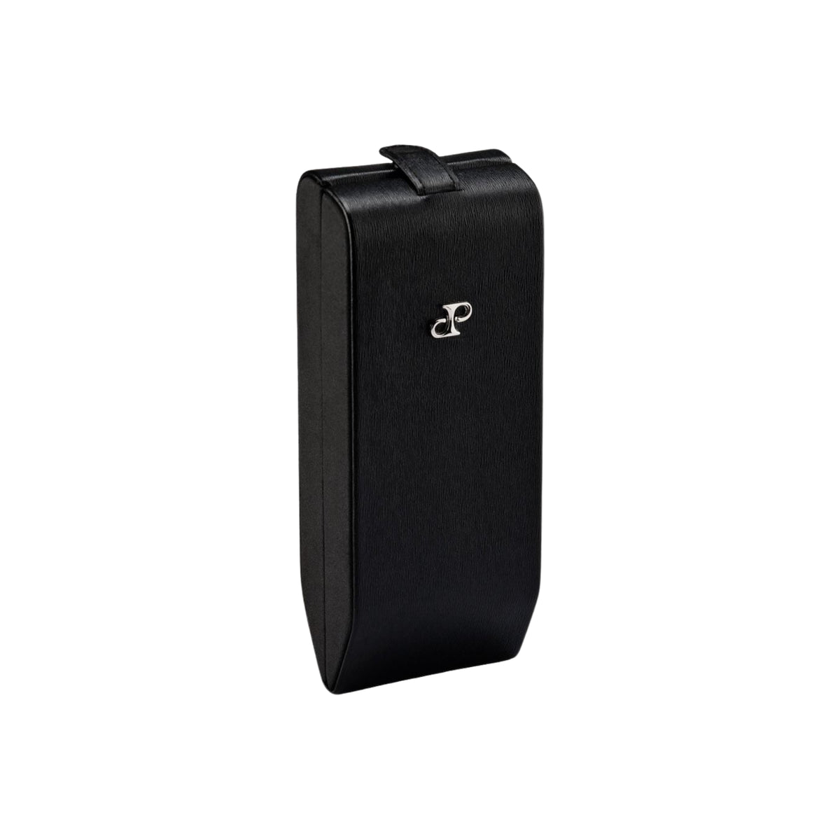 WOLF Philipp 190203 three-quarter view showing closed black vegan leather single flip watch stand case
