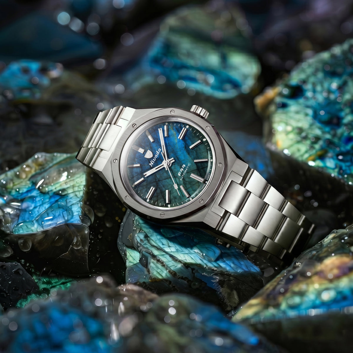 Nivada Grenchen F77 MK2 100 Years Edition 38mm Labradorite Dial Steel Mens Automatic Watch 68054A77