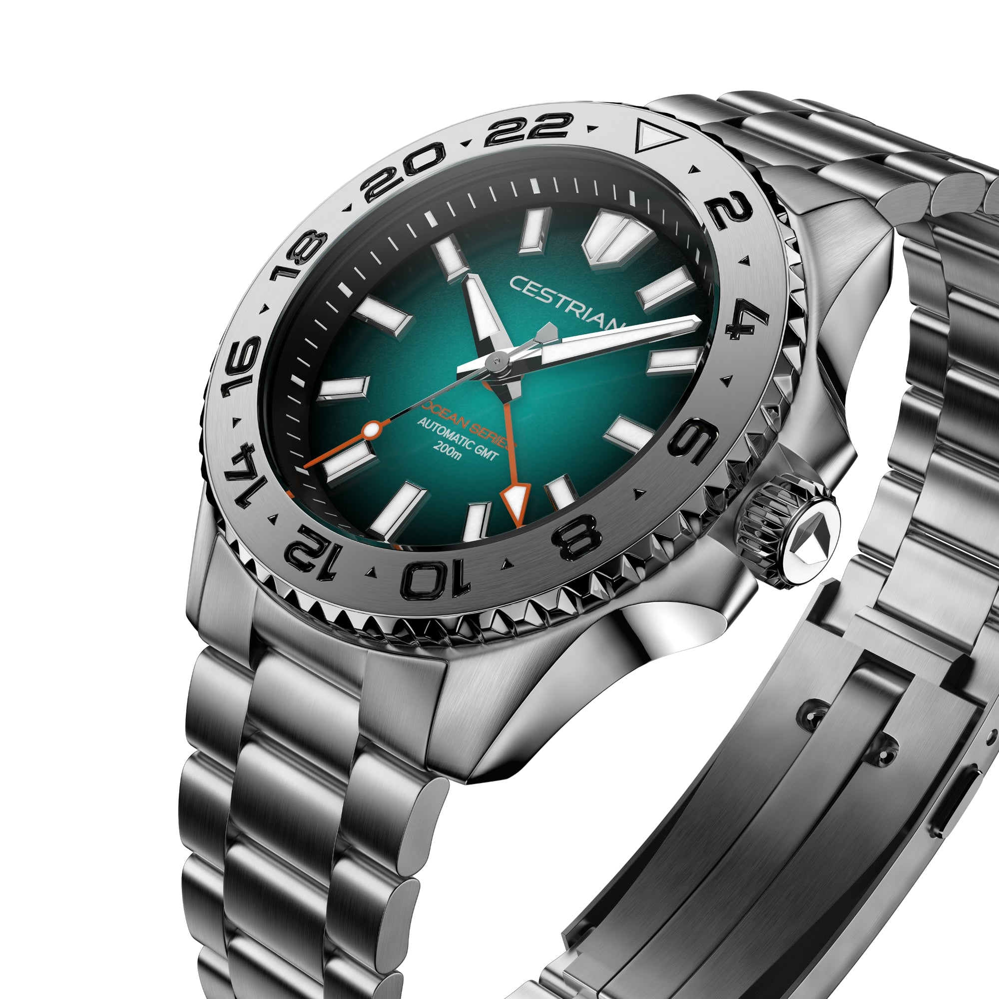 Cestrian Ocean Series Green Fumé Dial Steel Bracelet Automatic GMT Men's Watch CO-BGS001