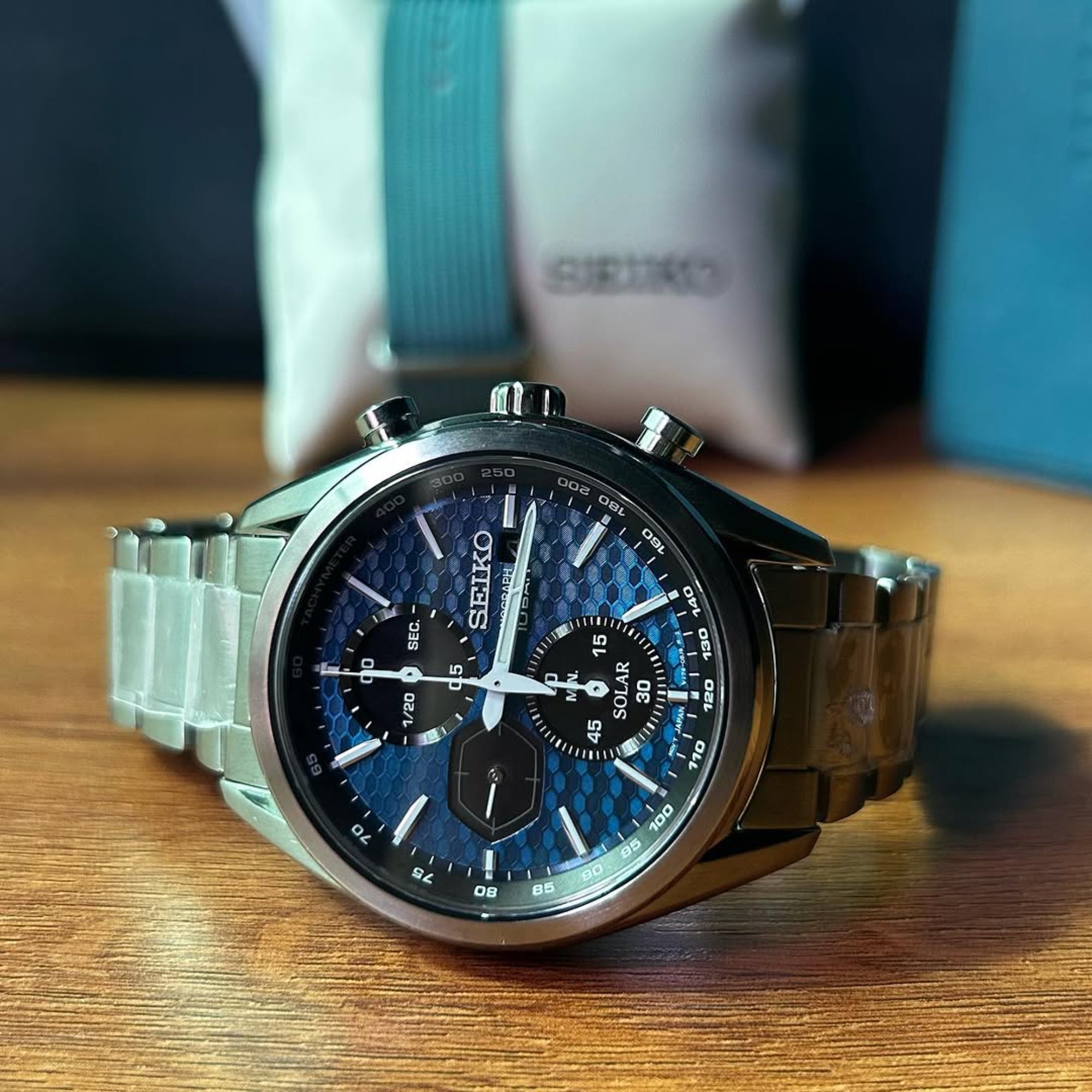 Seiko Essentials solar powered chronograph stainless steel watch SSC801P1
