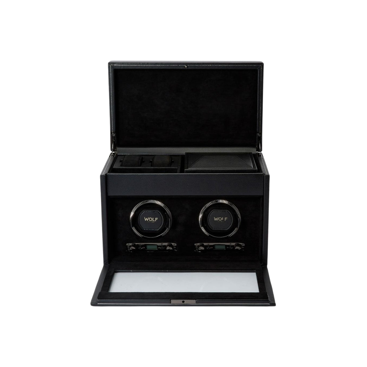 WOLF British Racing Black Double Watch Winder with Storage 792202