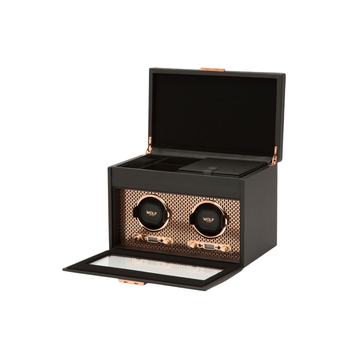 WOLF Axis Copper Double Watch Winder with Storage 469316