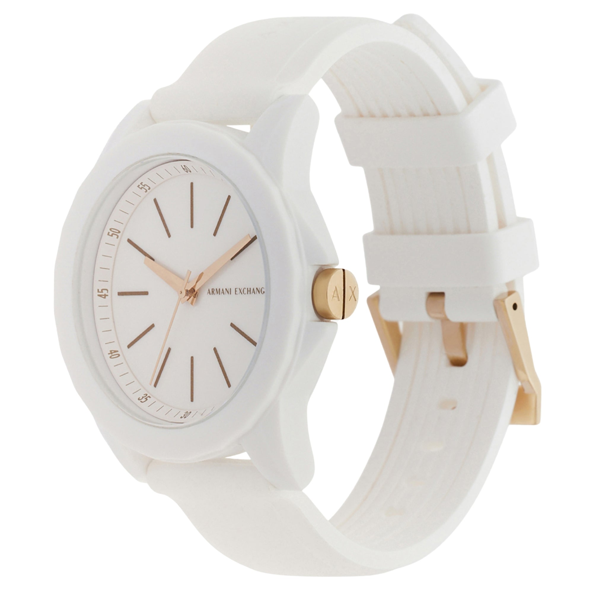 Armani Exchange Banks 40mm White Dial Silicone Ladies Quartz Watch AX7126