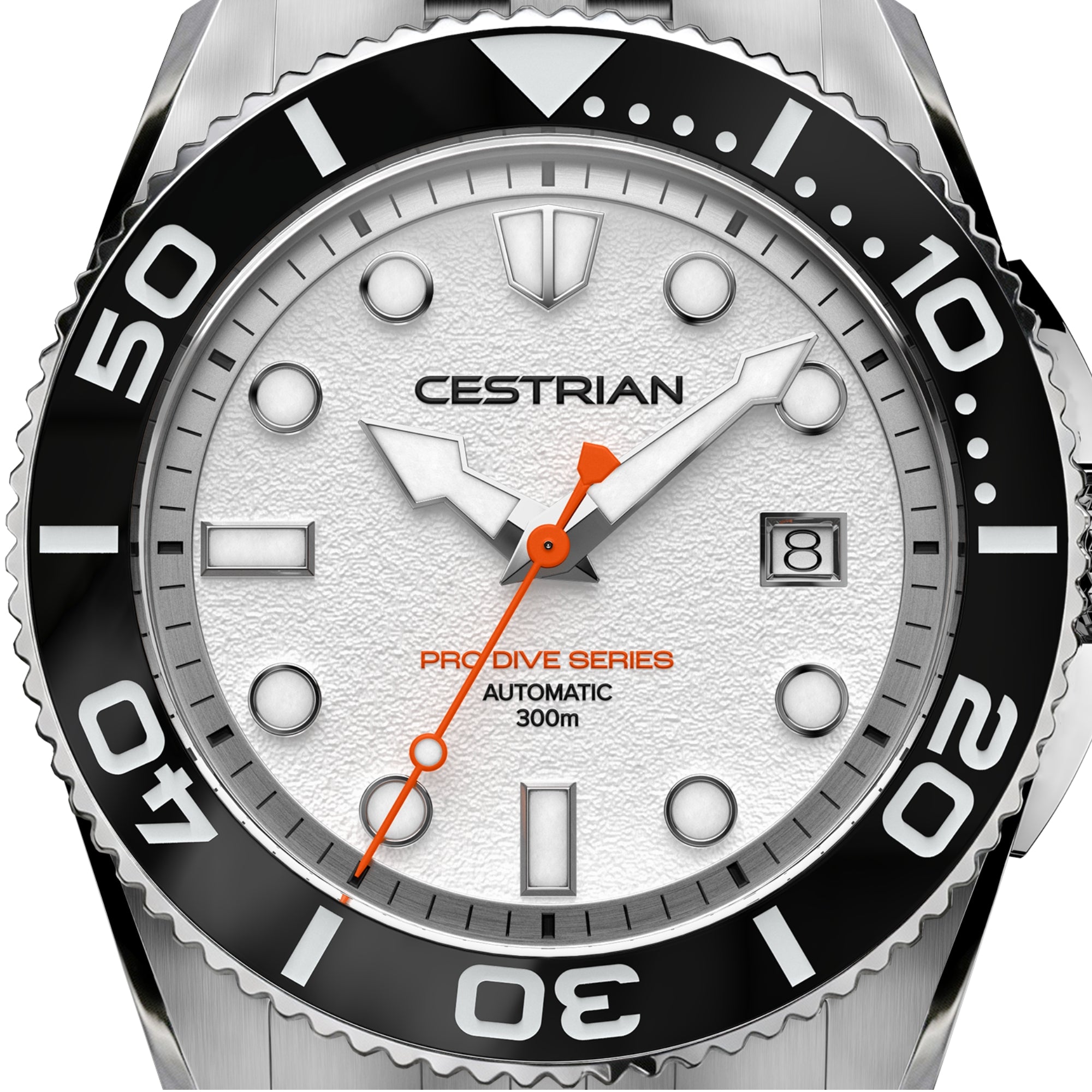 Cestrian Pro Dive Series White Dial Steel Bracelet Automatic 300m Men's Watch CP-WTB001