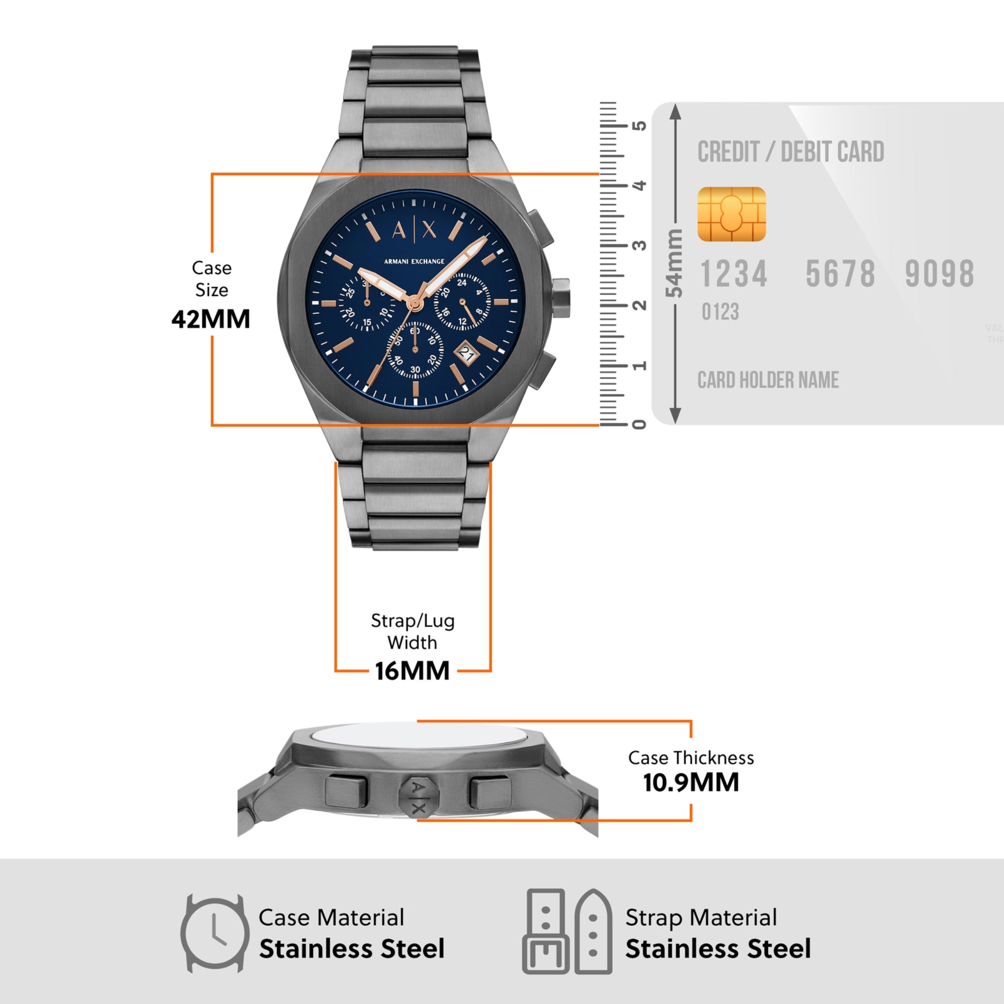 Armani Exchange Sync 42mm Chronograph Blaues Zifferblatt Stahl Herren Quarz Uhr AX4182