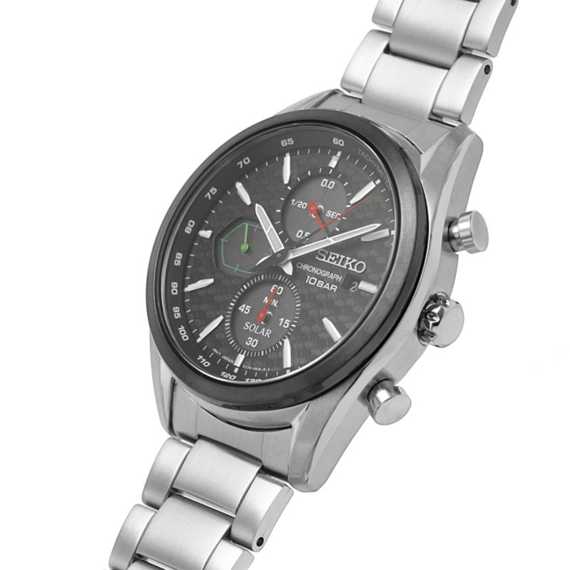 Seiko Conceptual 41,4 mm Solar Chronograph Schwarzes Zifferblatt Stahl Herren Quarz Uhr SSC803P1
