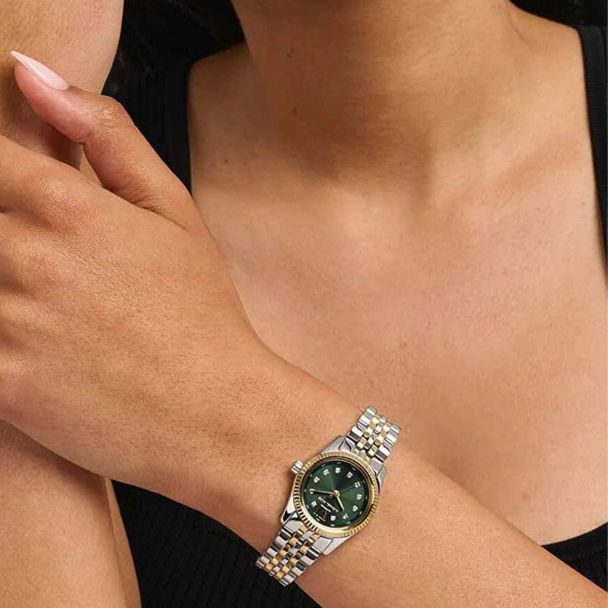 Michael Kors Petite 26mm Green Dial Steel Ladies Quartz Watch MK4986