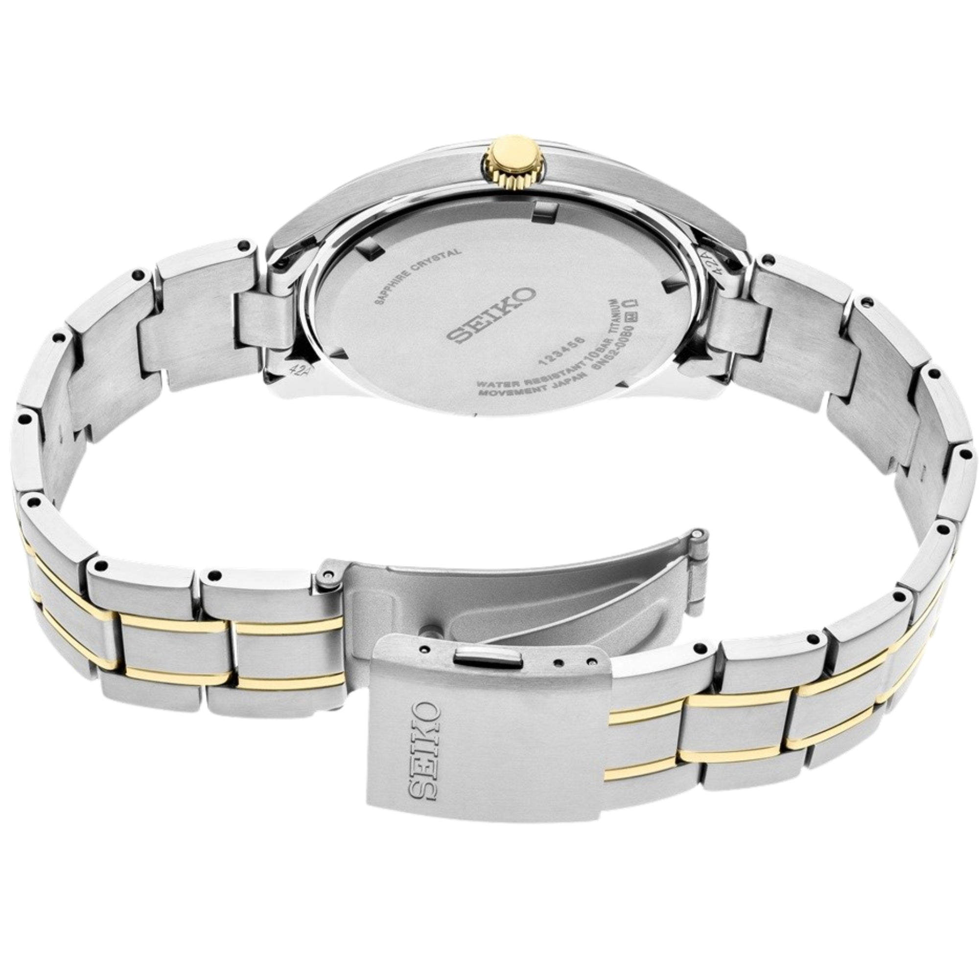 Seiko Essentials 40mm Grünes Zifferblatt Zwei-Ton Titan Herren Quarz Uhr SUR377P1