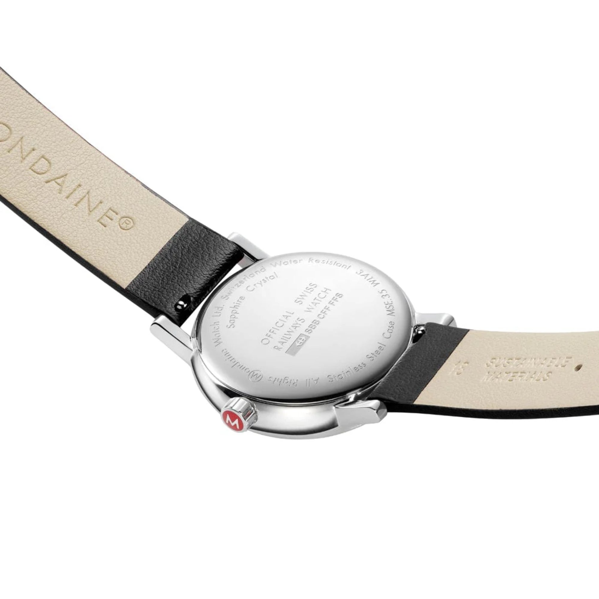 Mondaine evo2 Weißes Zifferblatt Schwarzes Veganes Armband Damen Uhr MSE.35110.LBV