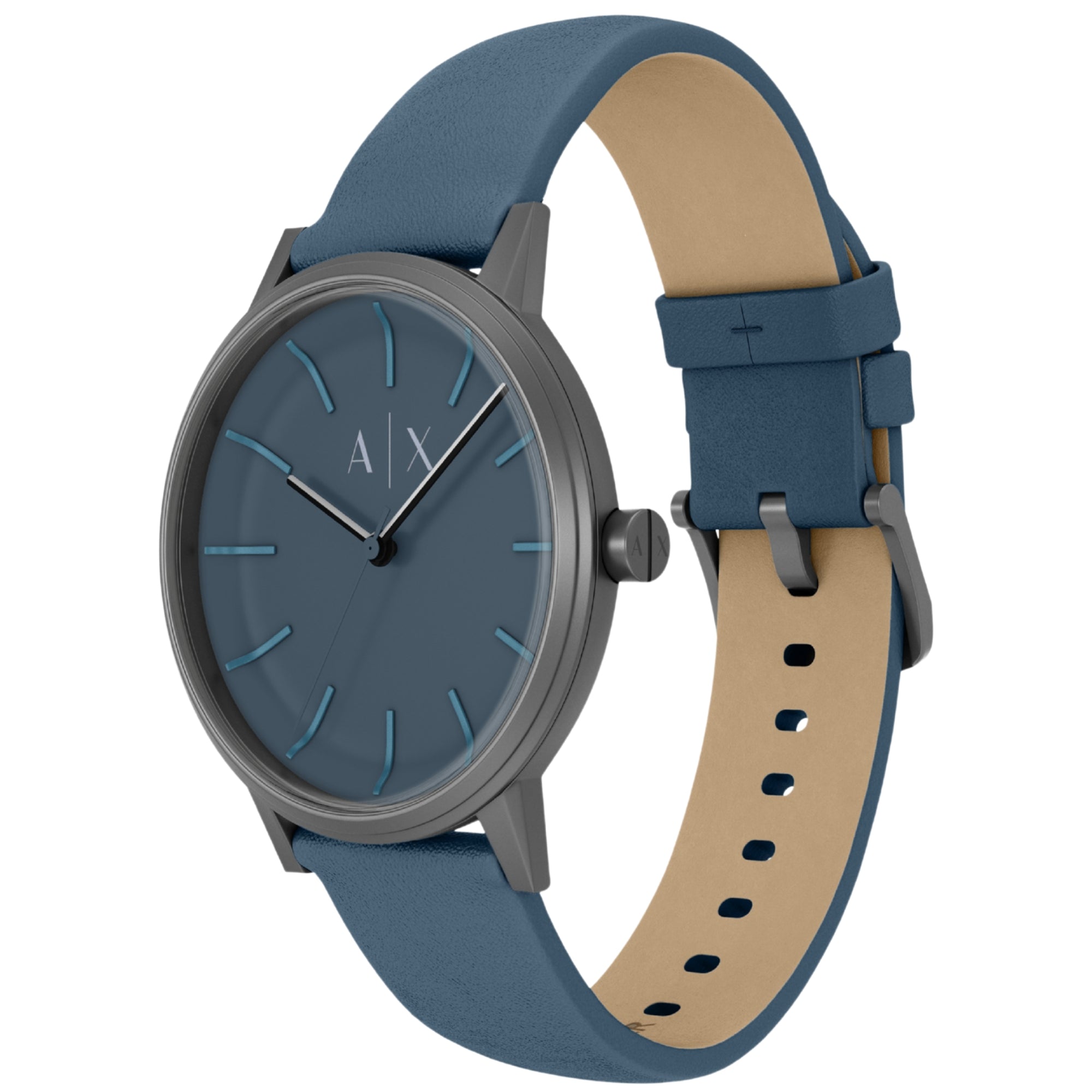 Armani Exchange Cayde 42mm Blaues Zifferblatt Leder Herren Quarz Uhr AX2767