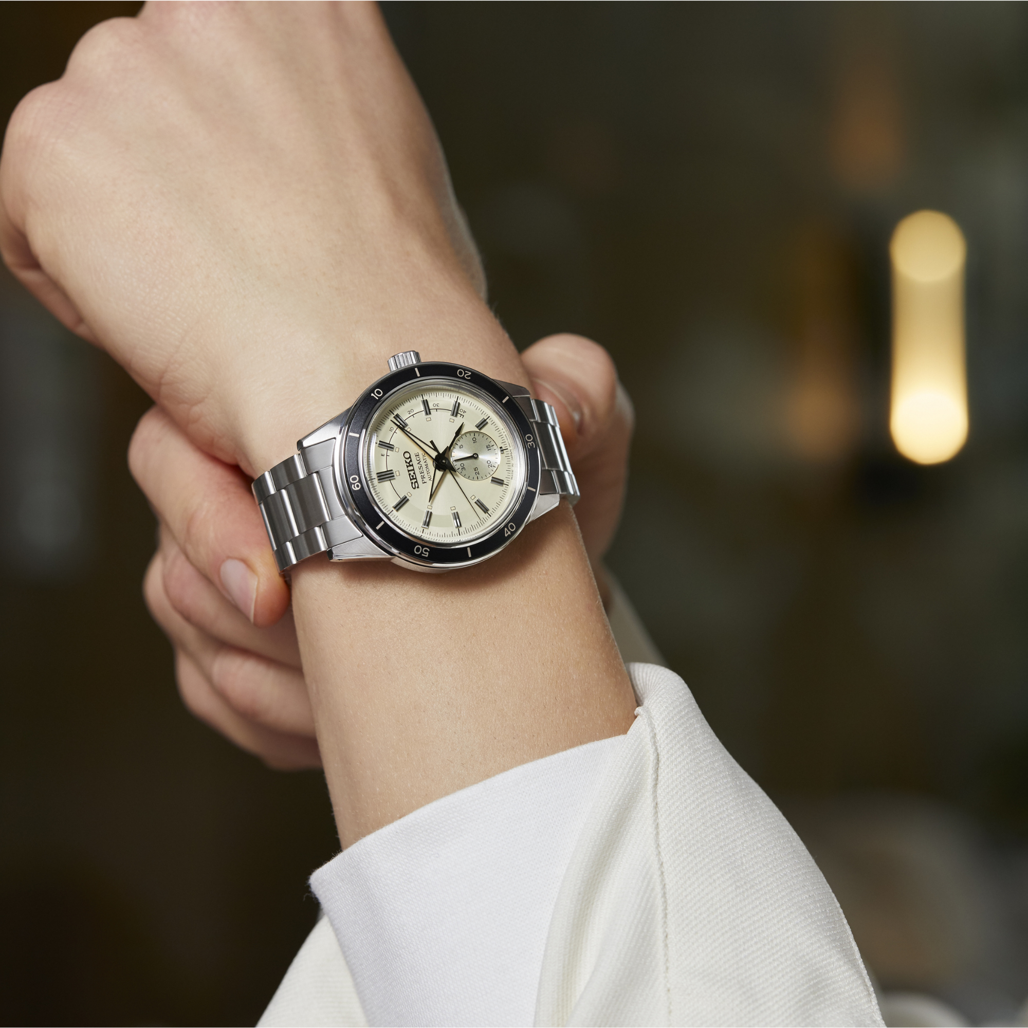 Seiko Presage Style 60s Automatik Elfenbein Zifferblatt Edelstahlarmband Herren Uhr SSA447J1
