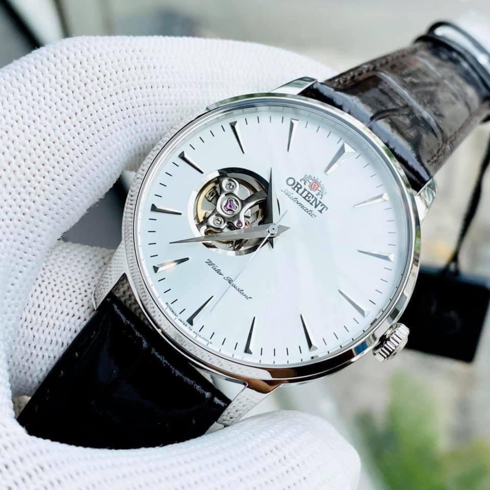 Orient Contemporary 41mm Open Heart White Dial Leather Mens Automatic Watch TAG02005W0