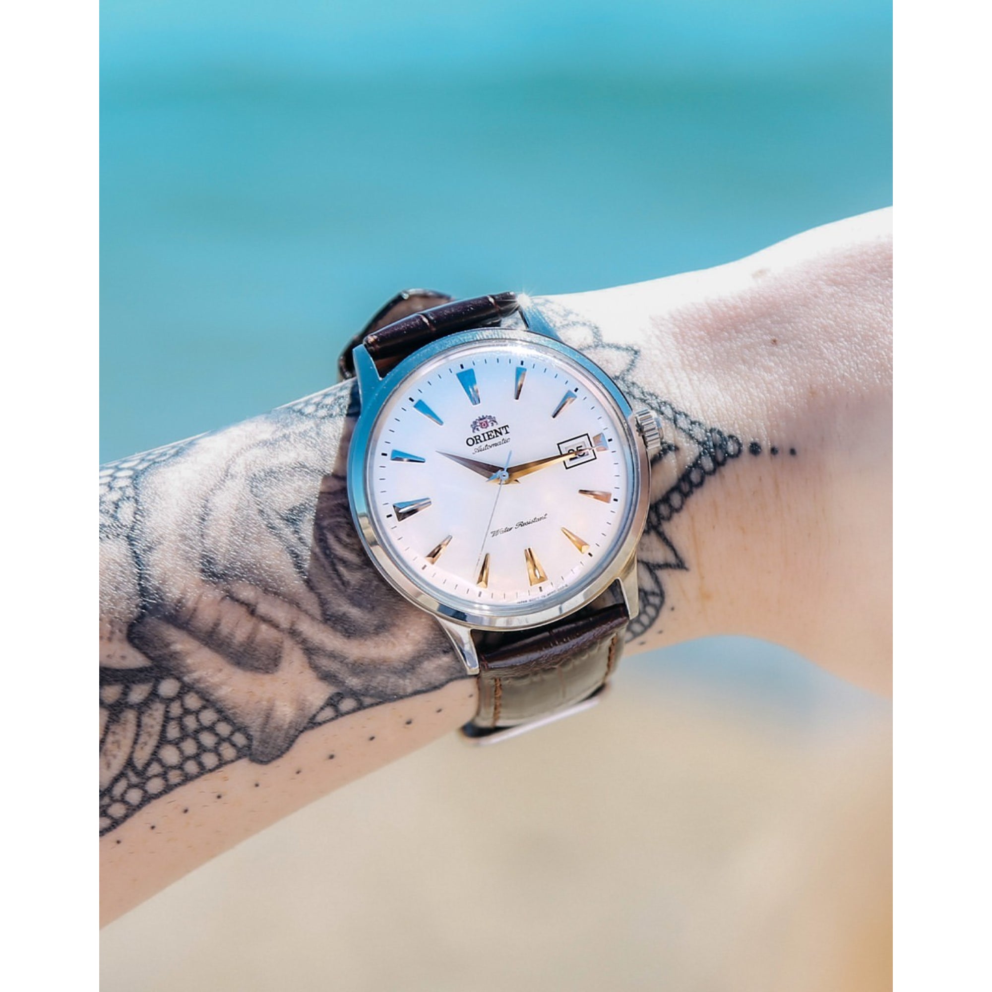 Orient Bambino 40,5mm Weißes Zifferblatt Leder Herren Automatik Uhr FAC00005W0