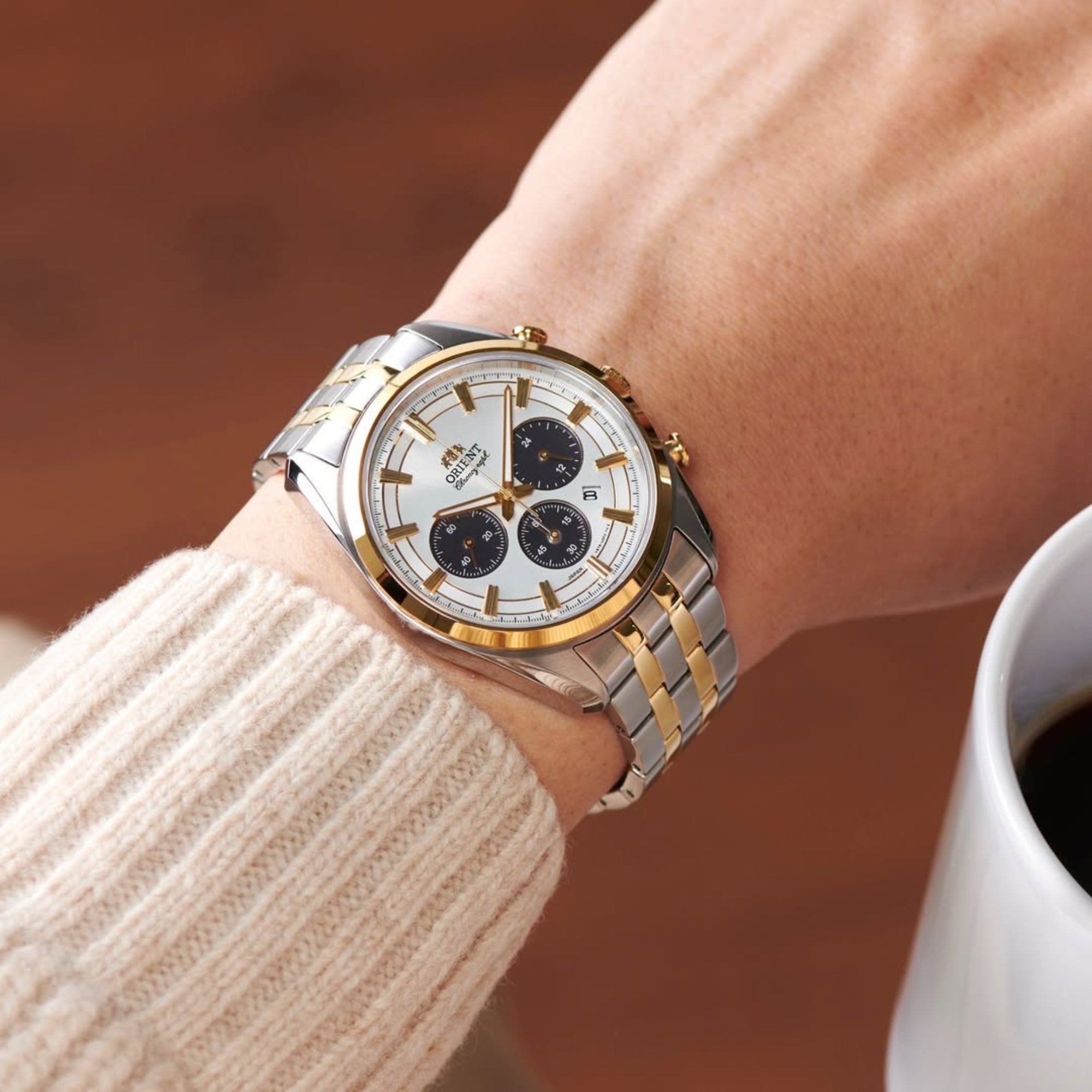 Orient Stretto 40mm Chronograph White Dial Steel Mens Solar Watch RA-TX0302S30B
