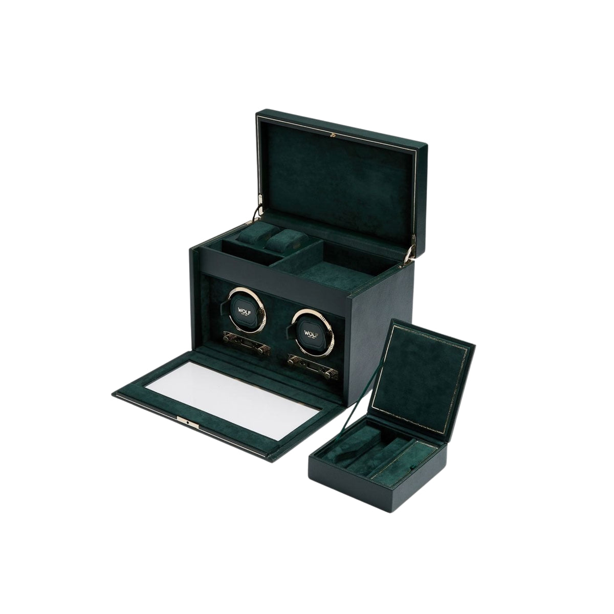 WOLF British Racing Green Double Watch Winder with Storage 792241