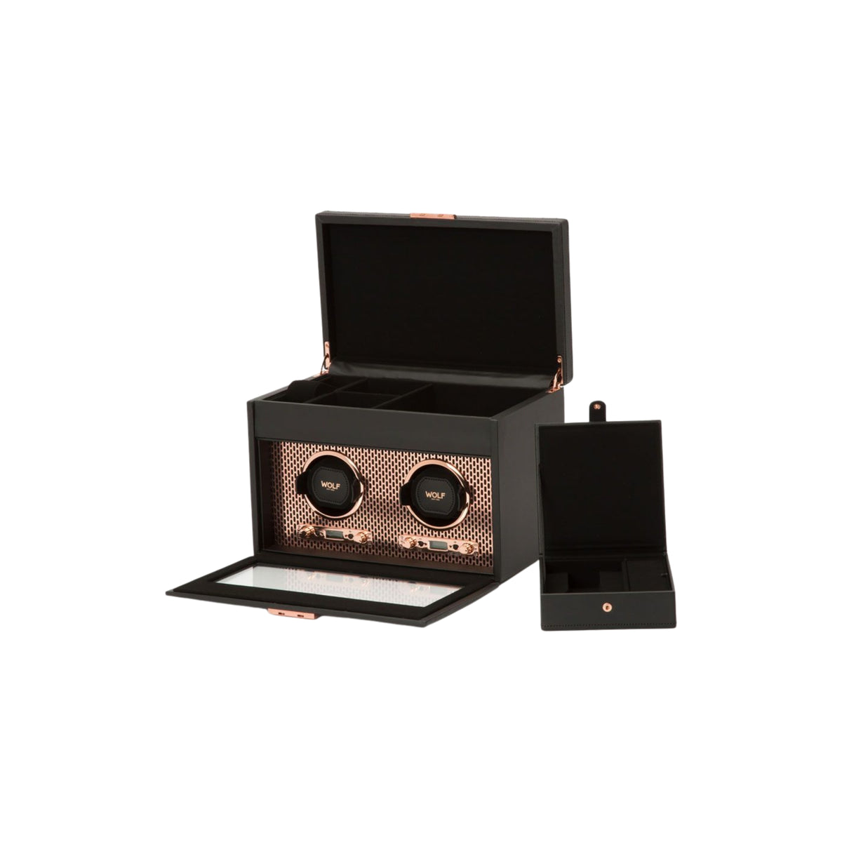 WOLF Axis Copper Double Watch Winder with Storage 469316