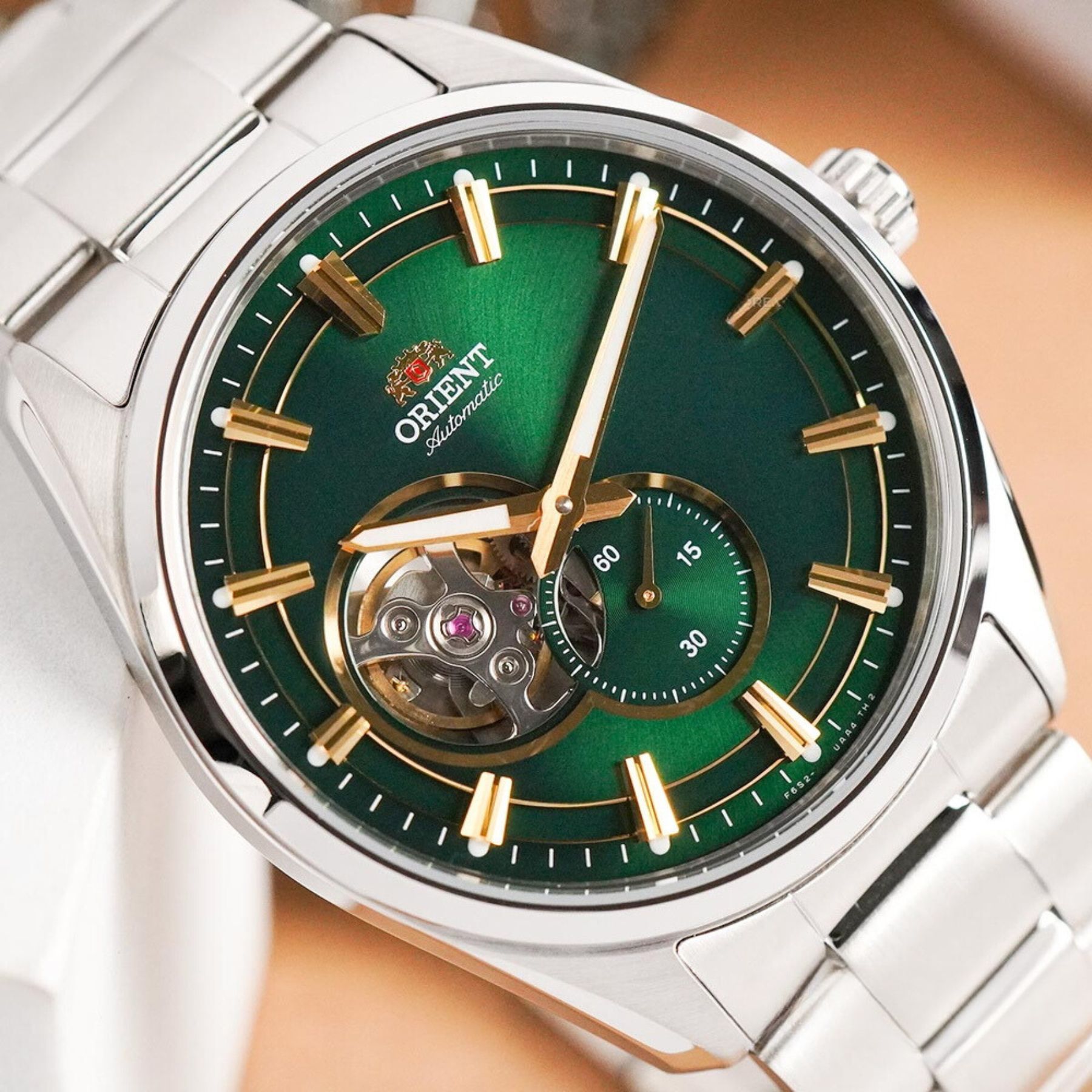 Orient Stretto 41mm Semi Skeleton Green Dial Steel Mens Automatic Watch RA-AR0008E30B