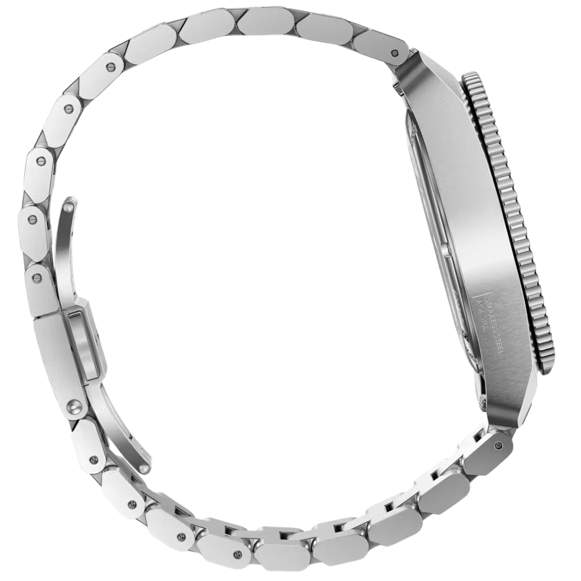 Victorinox Journey 1884 242009 sideview showing case thickness and steel bracelet