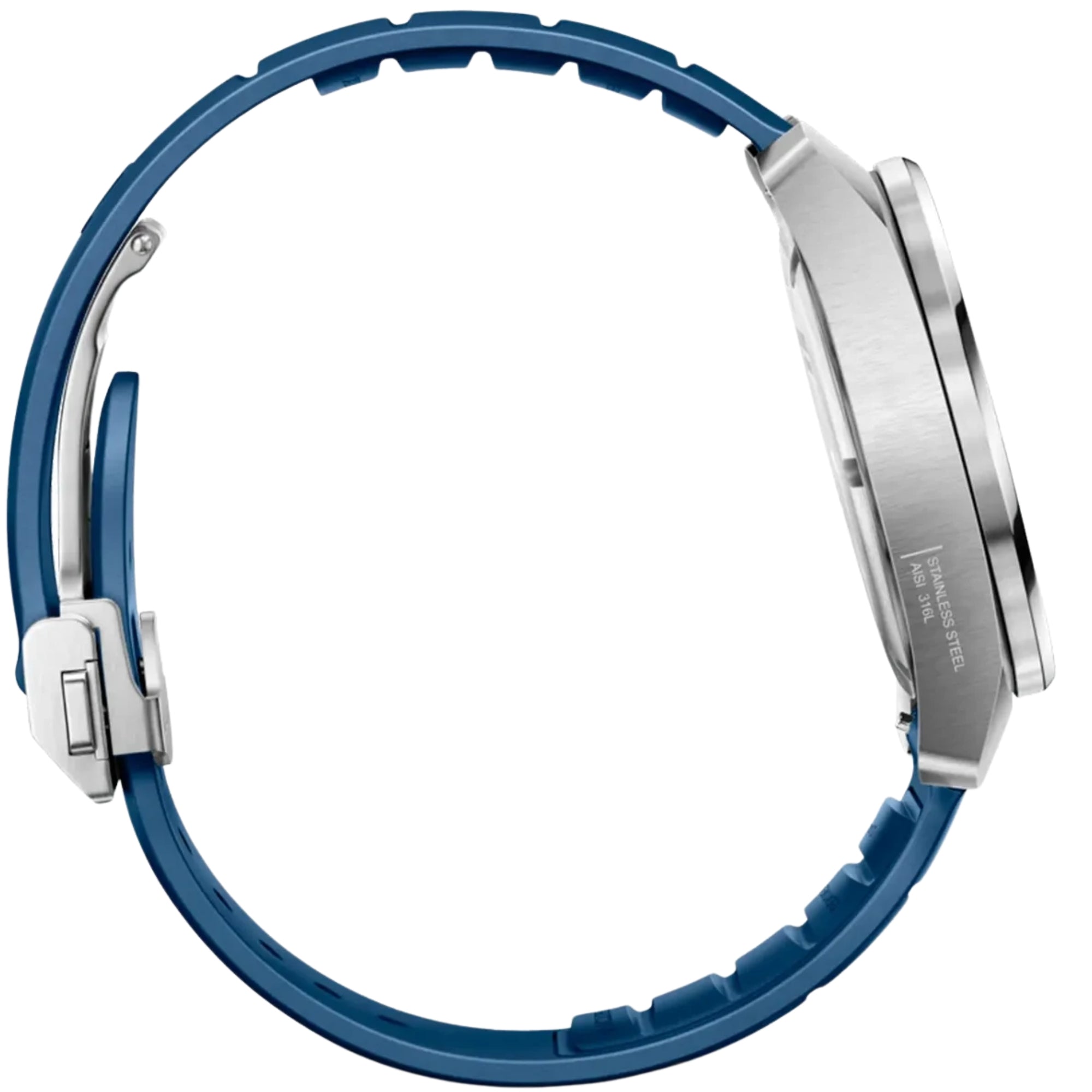Victorinox 242053 blue rubber strap and deployant clasp detail side profile