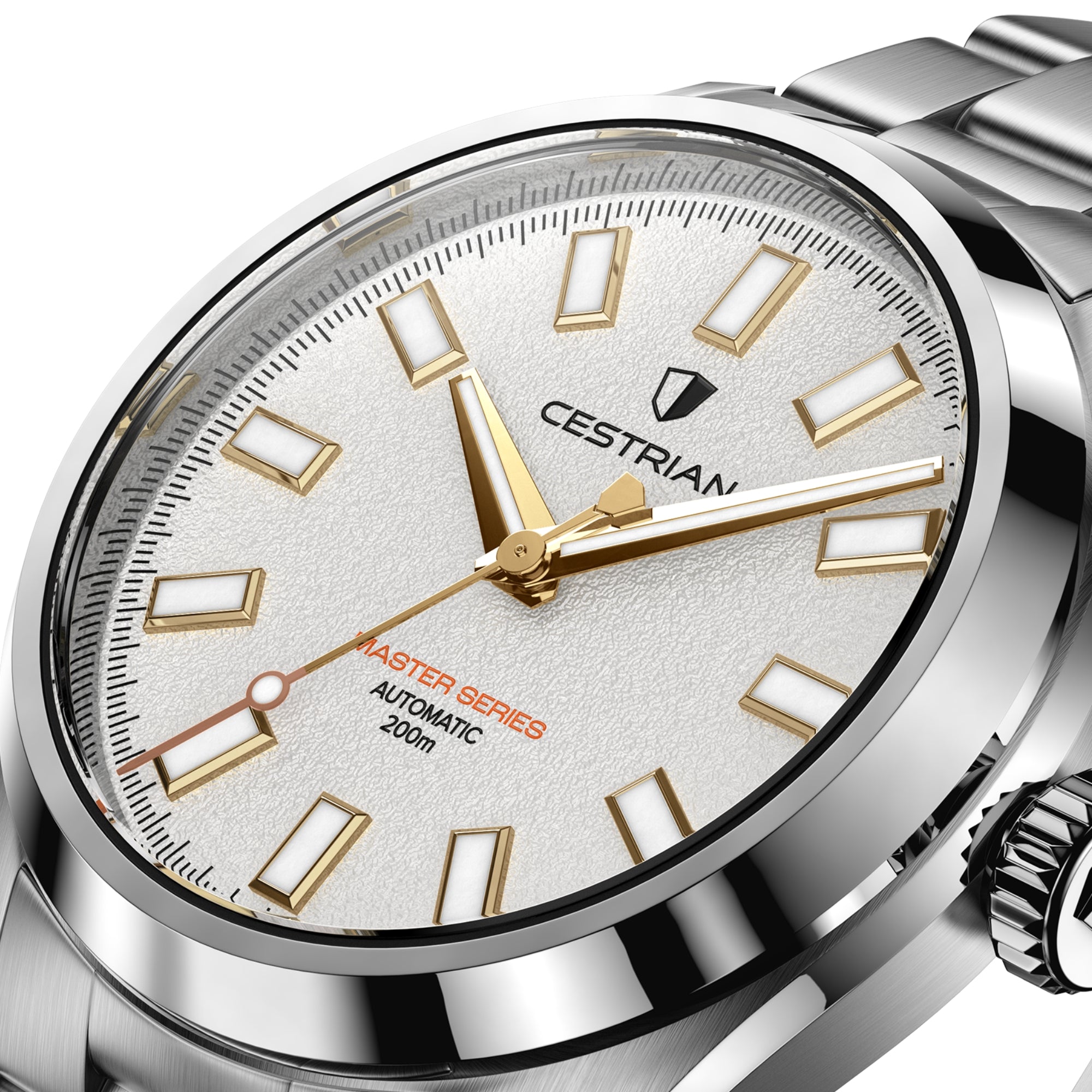 Cestrian Master Series V3 White Textured Dial Steel Bracelet Automatic Men's Watch CM-WG001