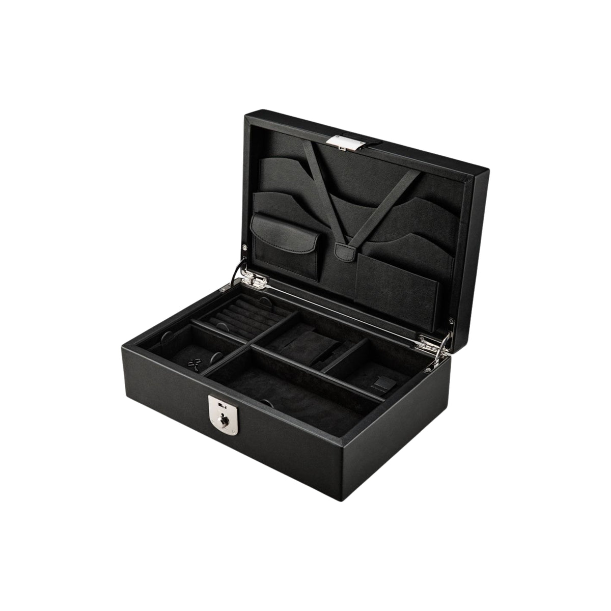 WOLF Philipp 190202 open interior view of black box displaying storage compartments, watch cushion, and lid pockets