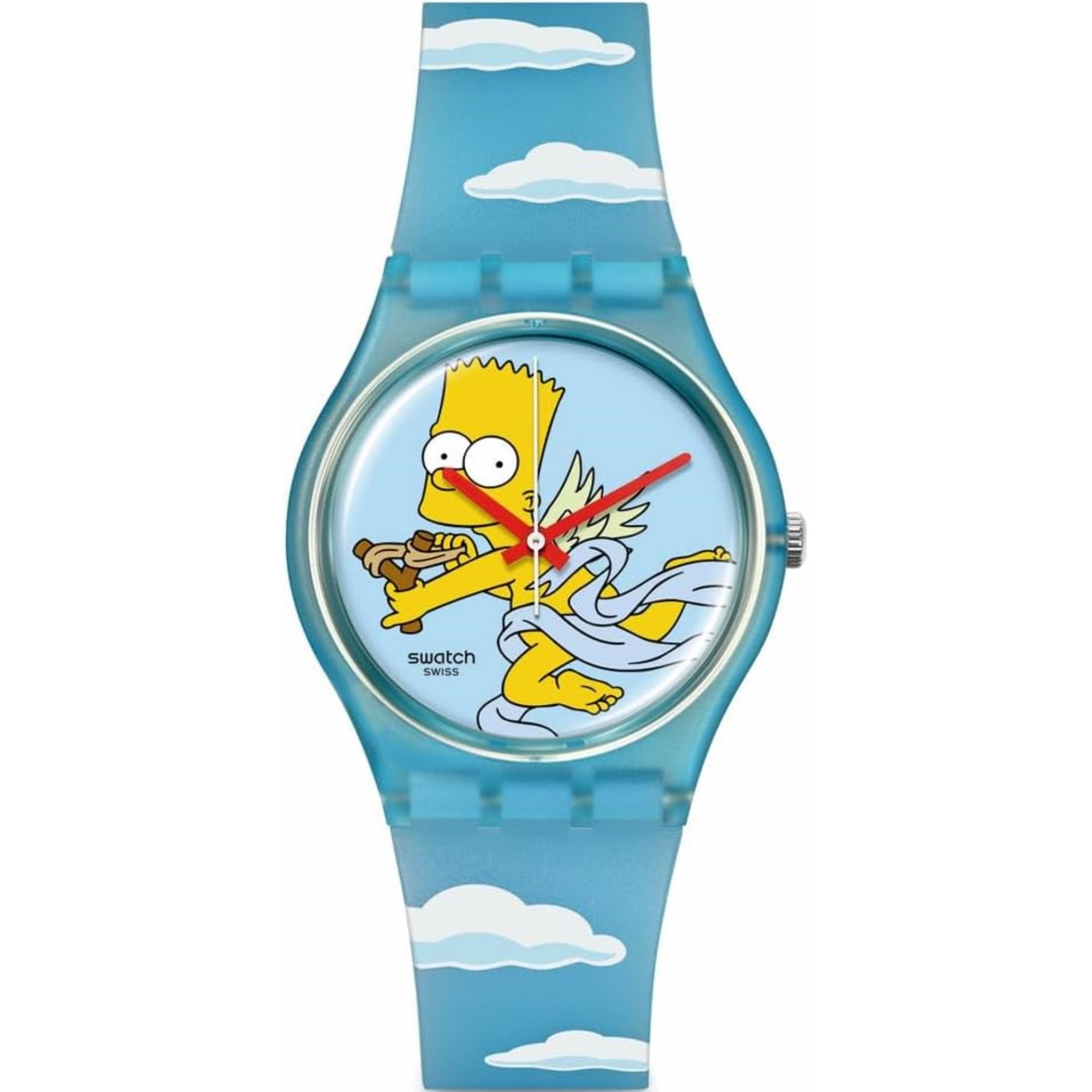 Swatch Die Simpsons Kollektion Engel Bart Quarz Blaues Zifferblatt Silikon Uhr SO28Z115