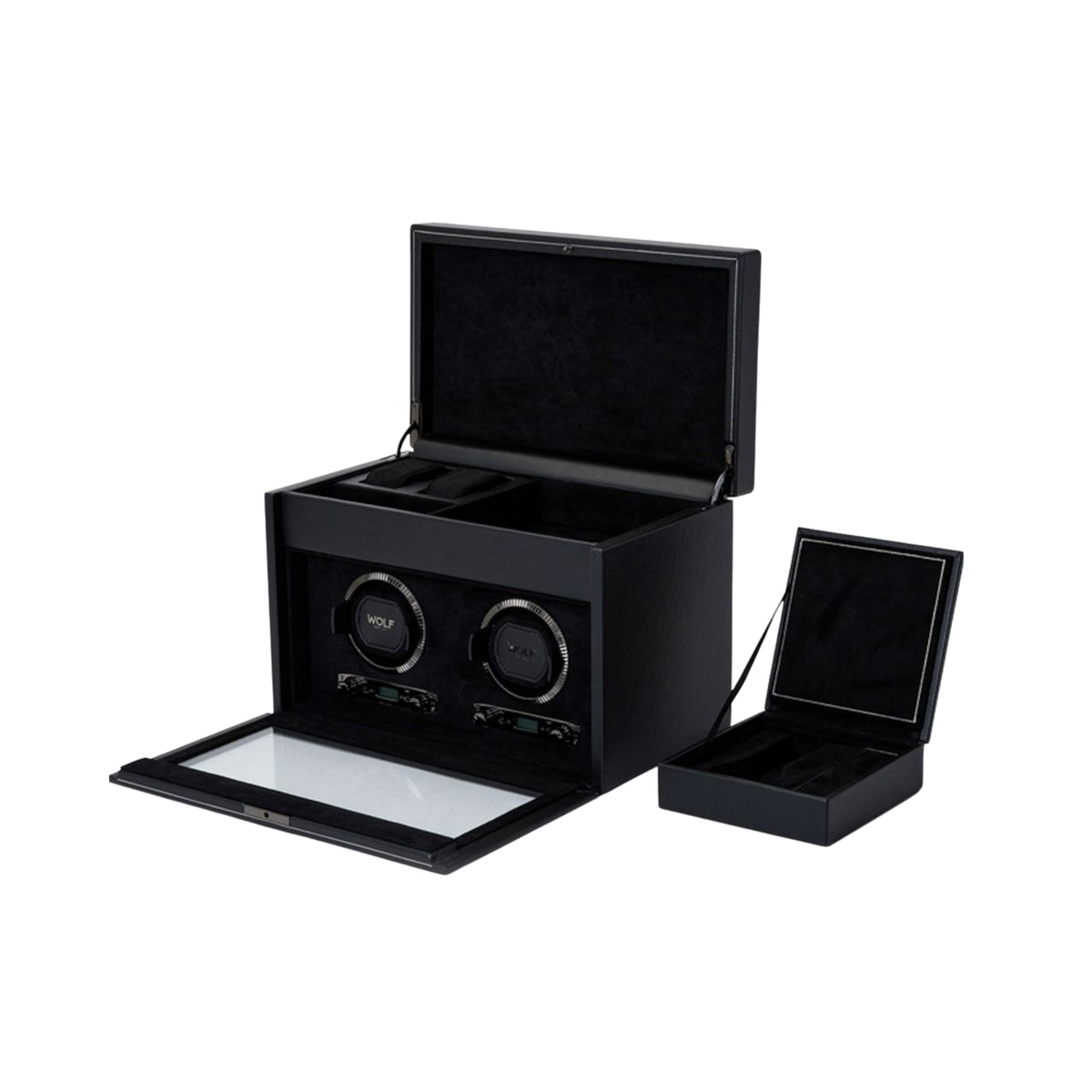 WOLF British Racing Black Double Watch Winder with Storage 792202