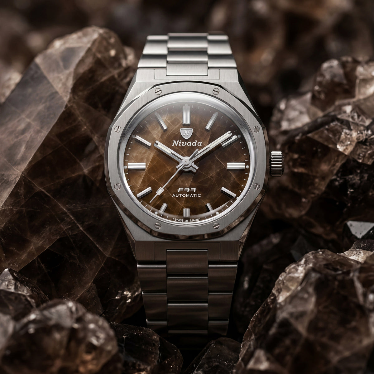 Nivada Grenchen F77 MK2 100 Years Edition 38mm Smoky Quartz Dial Steel Mens Automatic Watch 68060A77
