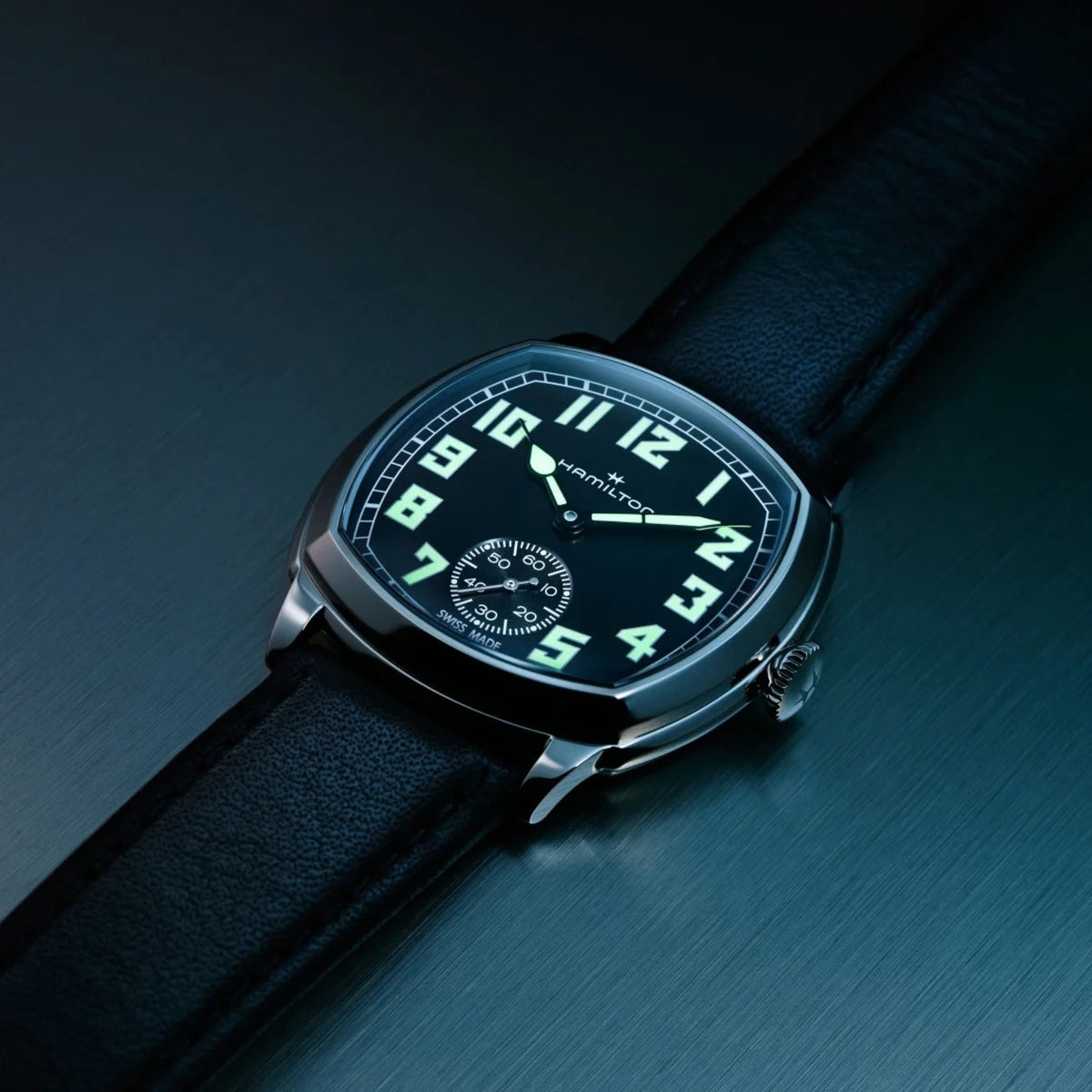 Hamilton American Classic Cushion 34mm Black Dial Leather Mens Manual-Wind Watch H36129730