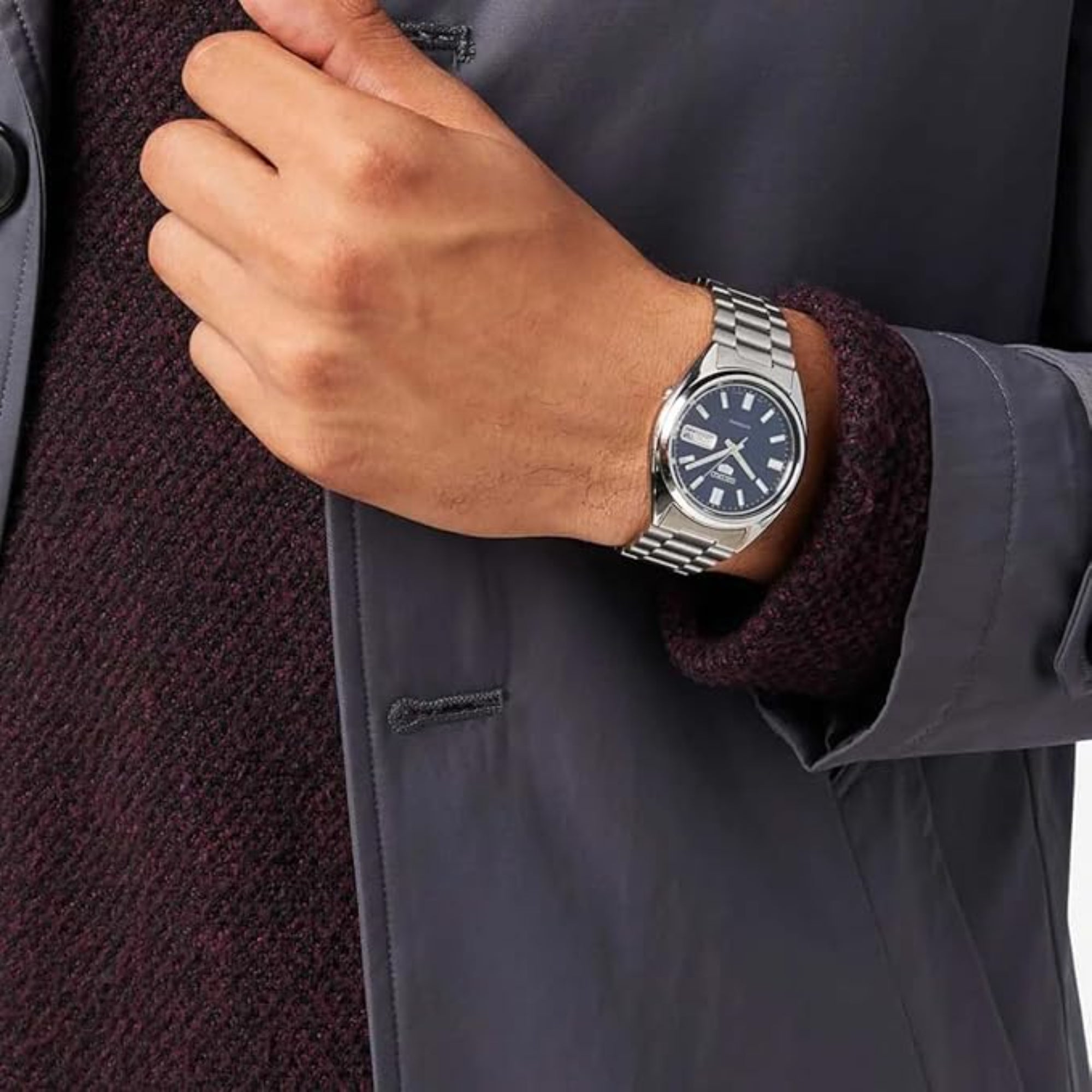 Seiko 5 Classic Automatic Blue Dial Steel Mens Watch SNXS77K1 - WatchNation