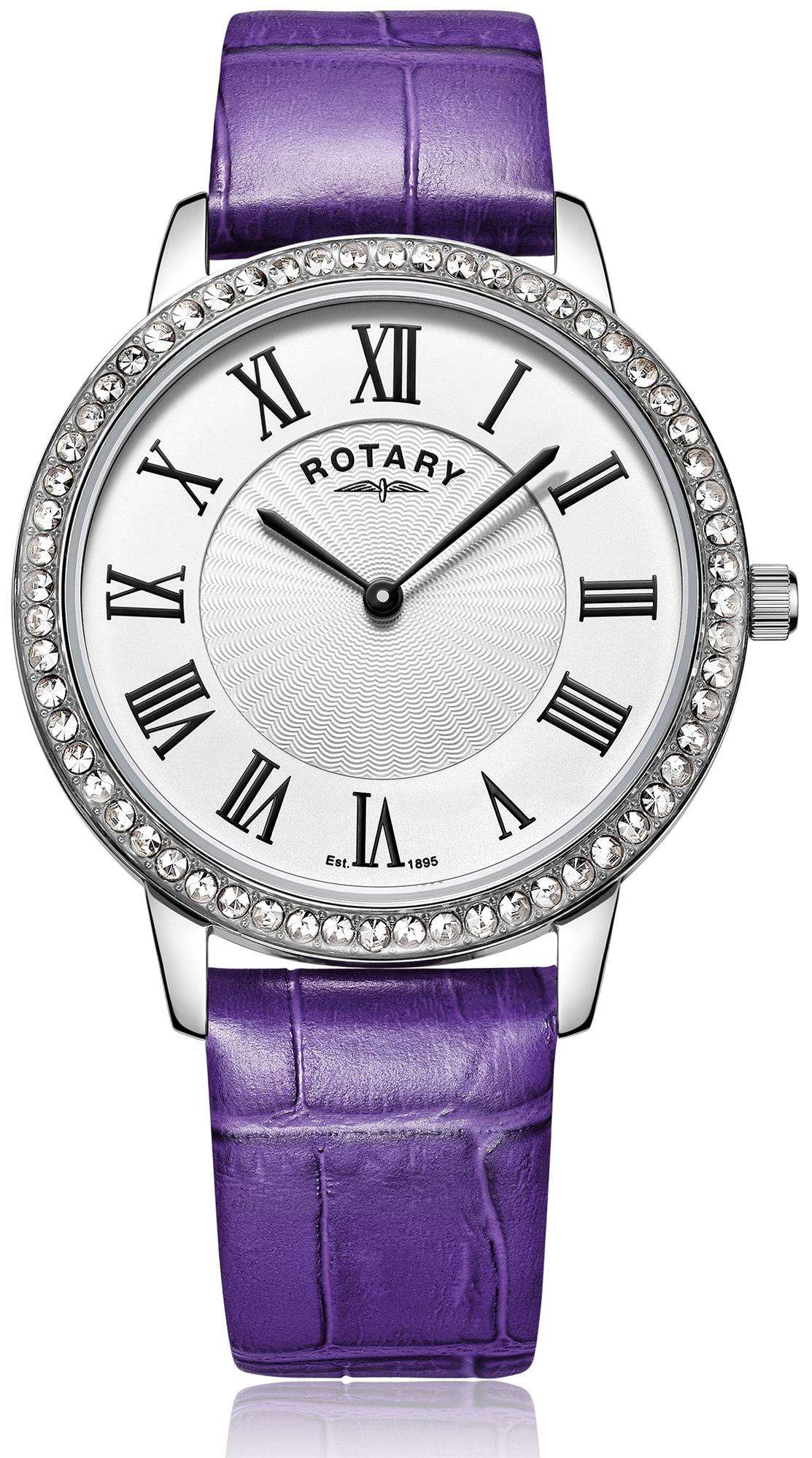 Rotary Classic Stone Set Mother of Pearl Purple Strap Ladies’ Watch - WatchNation
