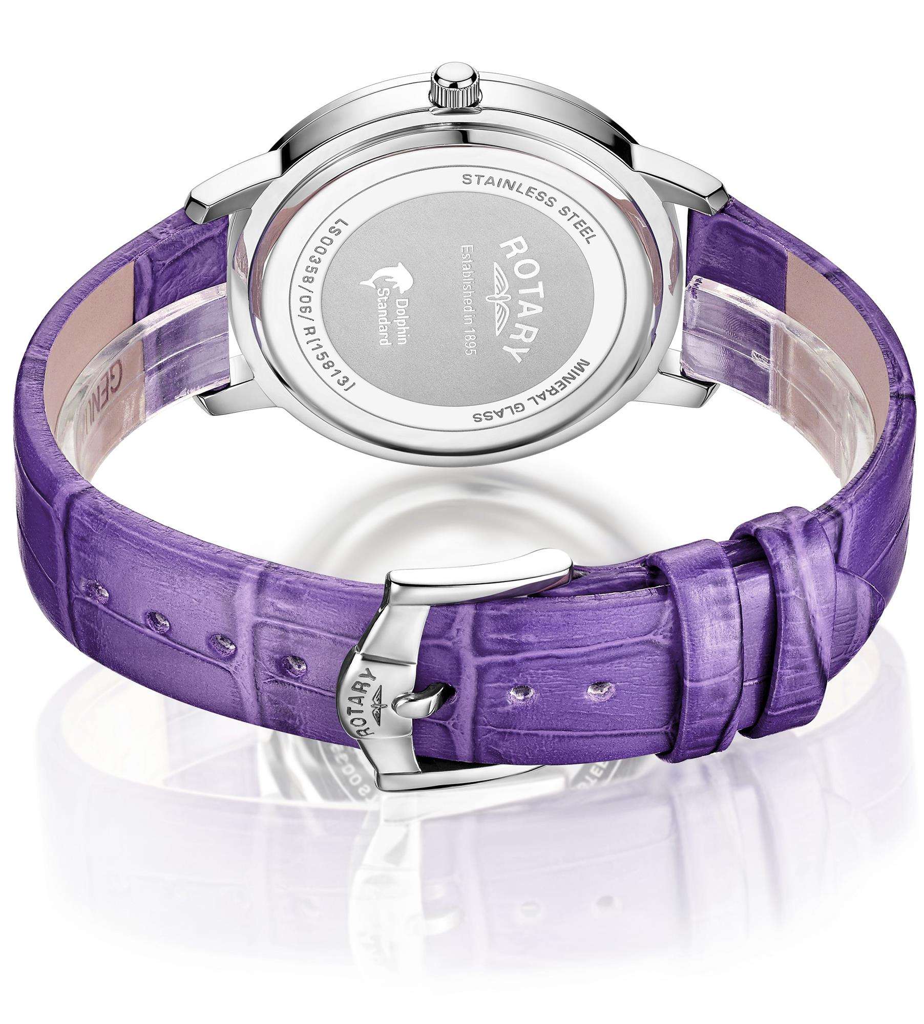 Rotary Classic Stone Set Mother of Pearl Purple Strap Ladies’ Watch - WatchNation