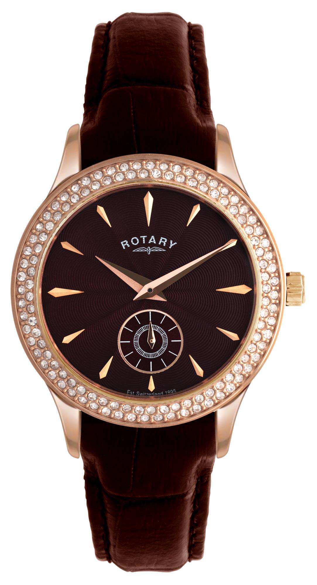 Rotary Classic Rose Gold Stone Set Brown Ladies’ Watch - WatchNation