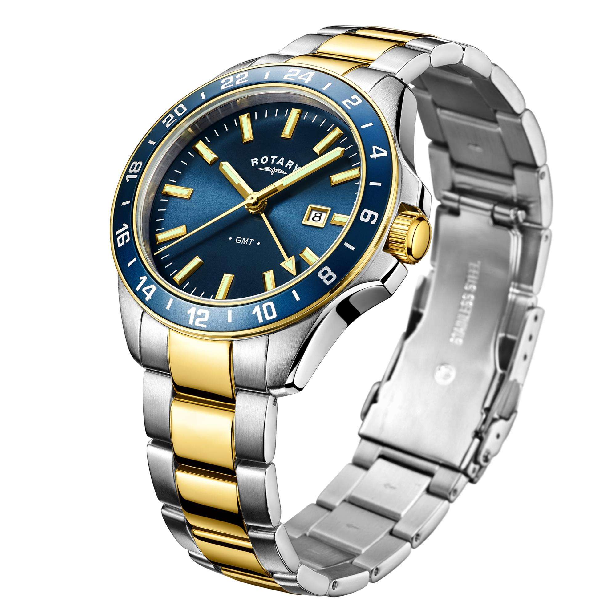 Rotary Havana Two-Tone Blue Men’s GMT Watch - WatchNation