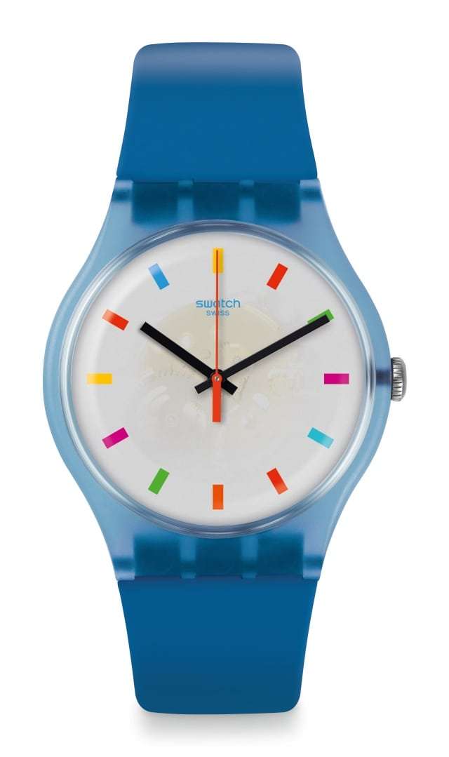 Swatch Colour Square Blue Plastic Case Blue Silicone Strap White Dial Unisex Watch SUON125 - WatchNation