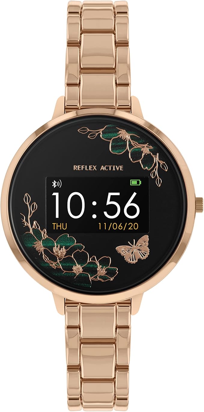 Reflex Active Series 03 Quartz Schwarzes Zifferblatt Roségold PVD Armband Damen Smartwatch RA03-4028