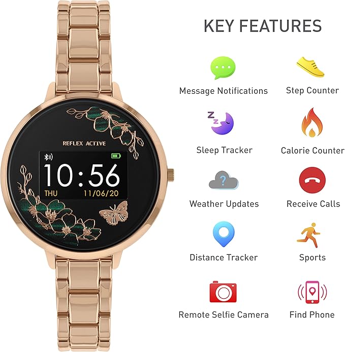 Reflex Active Series 03 Quartz Schwarzes Zifferblatt Roségold PVD Armband Damen Smartwatch RA03-4028