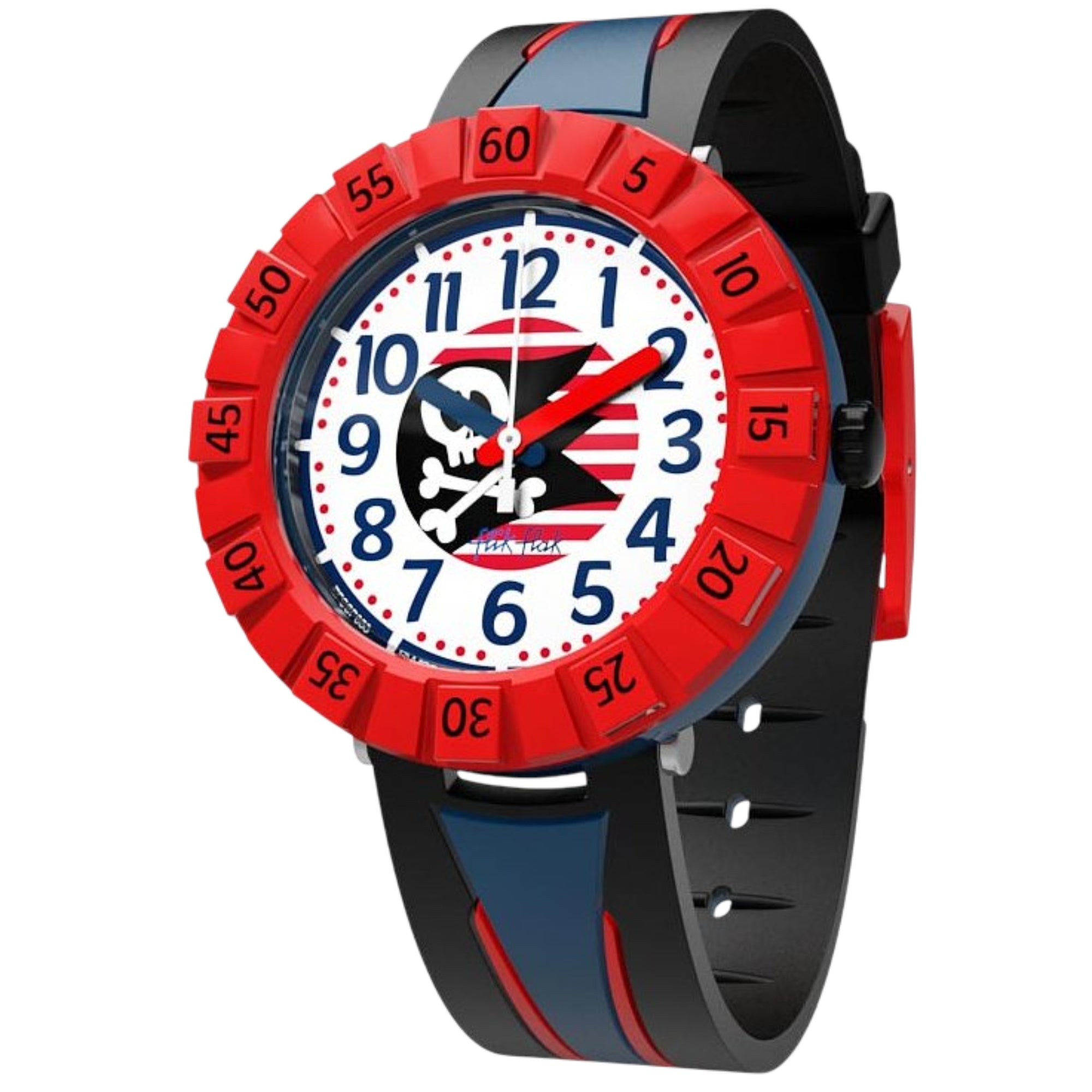 Flik Flak Strong Sailor Blauer Kunststoffgehäuse Schwarzes Kunststoffarmband Kinderuhr FCSP053