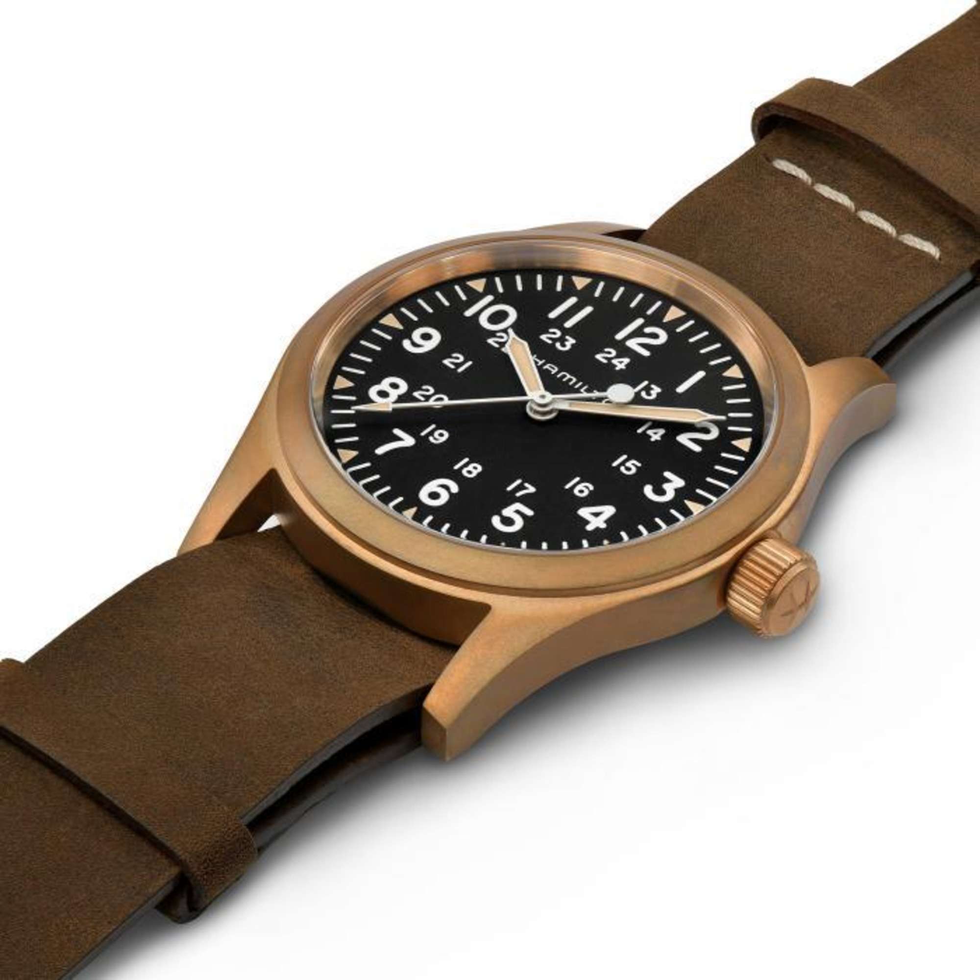 Hamilton Khaki Field 38mm Bronze Black Dial Leather Mens Mechanical Watch H69459530