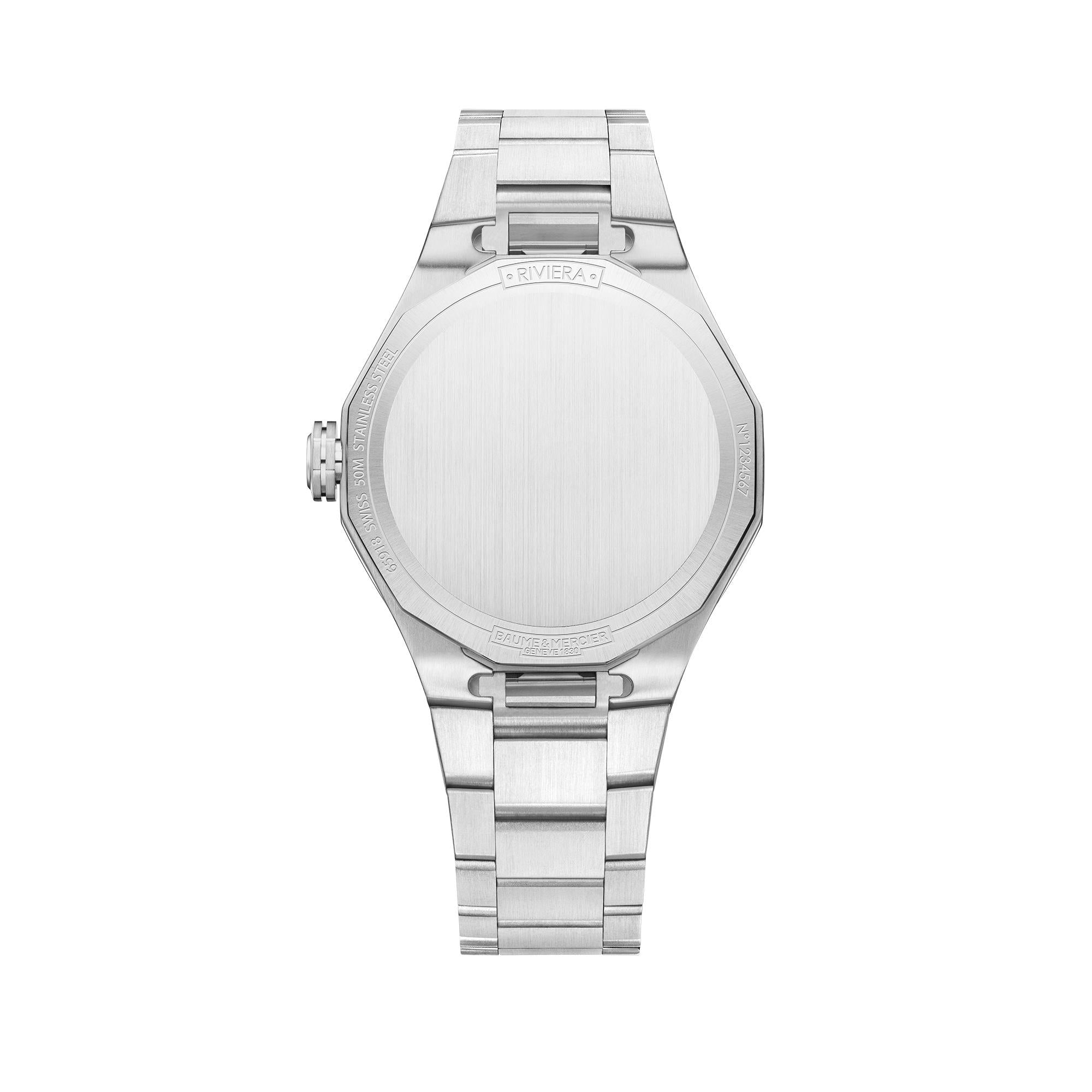 Baume & Mercier Riviera „Swiss Made“ Quarz Blaues Zifferblatt Stahlarmband Damen Uhr BM0A10727