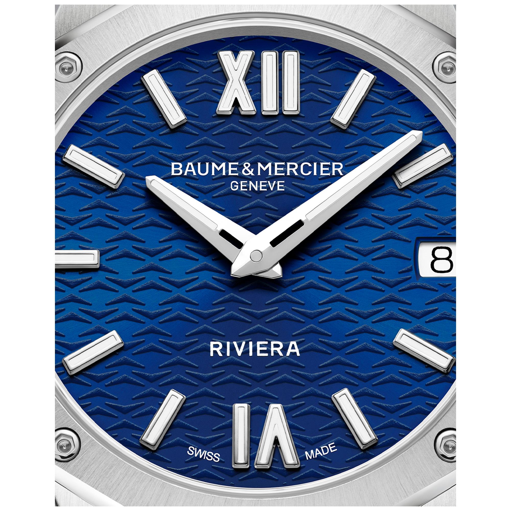 Baume & Mercier Riviera „Swiss Made“ Quarz Blaues Zifferblatt Stahlarmband Damen Uhr BM0A10727