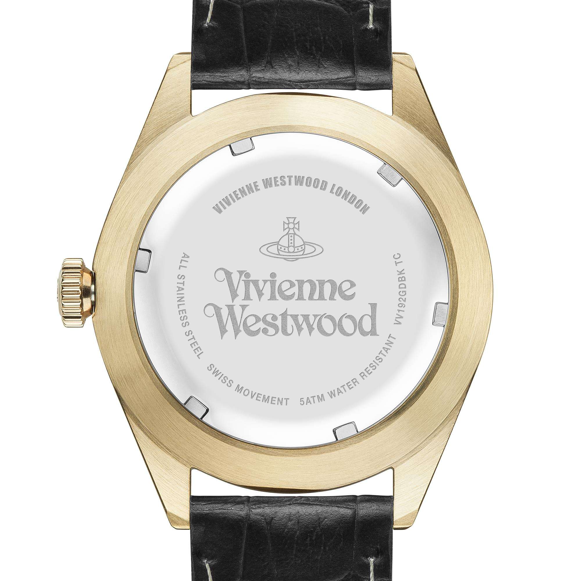 Vivienne Westwood Conduit Gold Zifferblatt Schwarzes Lederarmband Herren Uhr VV192GDBK