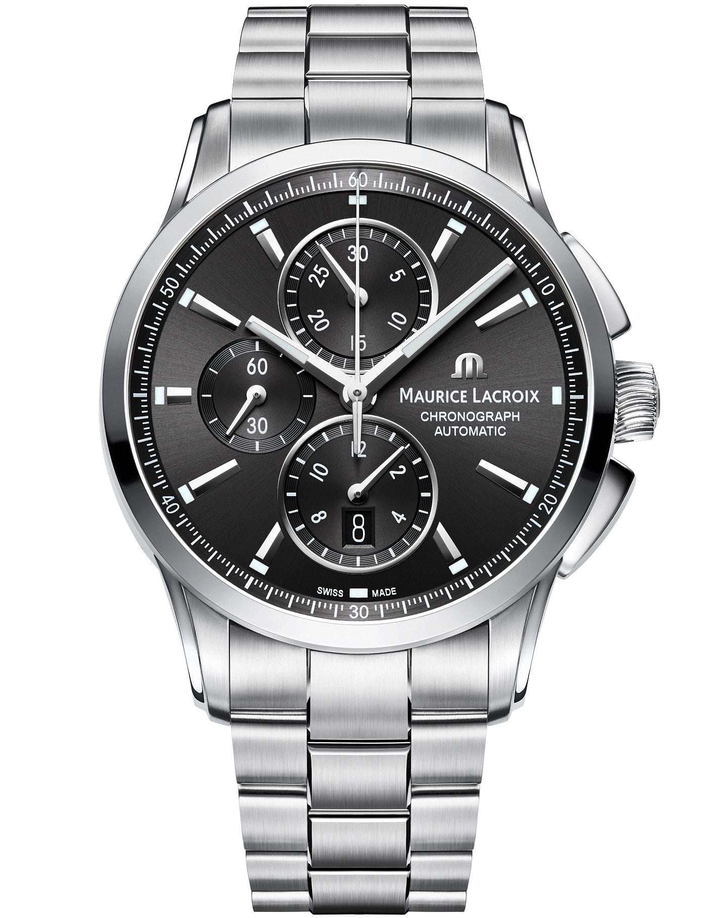 Maurice Lacroix Pontos Black Dial Stainless Steel Automatic Men’s Chronograph - WatchNation
