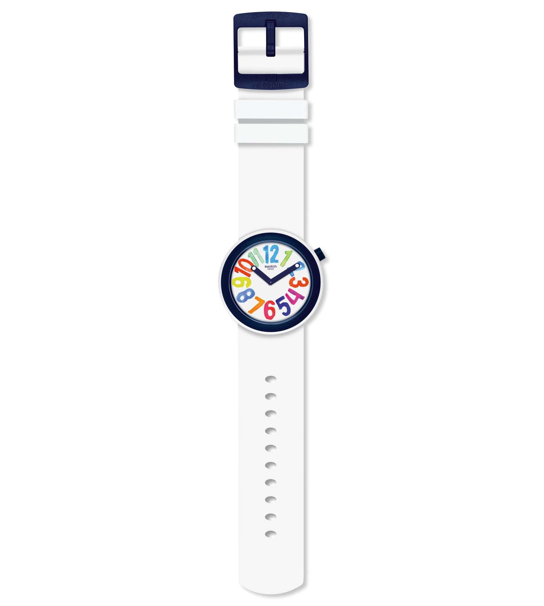 Swatch Popnumber Gehäuse Weißes Zifferblatt Uhr PNW107