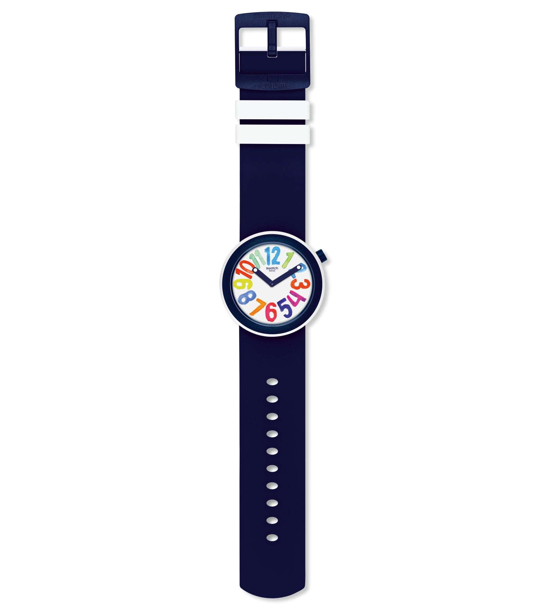 Swatch Popnumber Gehäuse Weißes Zifferblatt Uhr PNW107